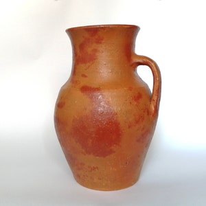 Antique orange clay pot. Wabi sabi pottery terracotta vase. Shabby chic Rustic decor.