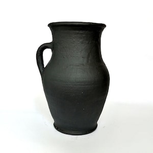 Wabi Sabi Pottery Vase: Rustic Black Clay Vintage Vessel