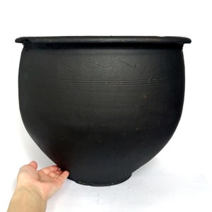 Vintage Black Ceramic Pottery Pot: Rustic Wabi Sabi Vase
