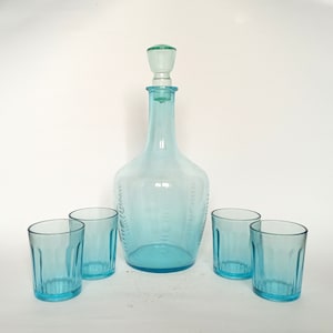 Vintage Blue Wine Decanter Set: Mid-Century Modern Barware
