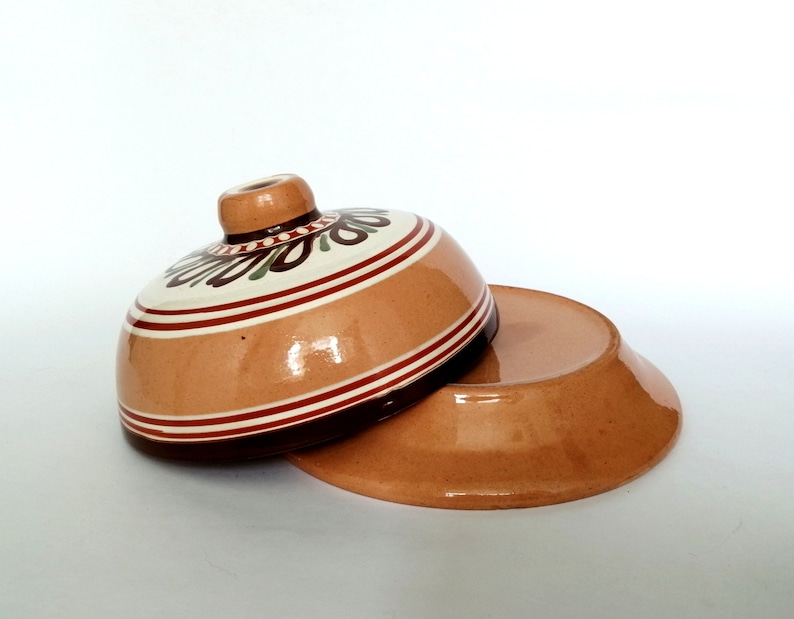 Plate with ukrainian ornament for rural home decor Ceramic dish for butter or a honey dish