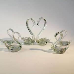 Handcrafted Glass Swan Figurines. Collectibles glass swan family. Modern glass decor.