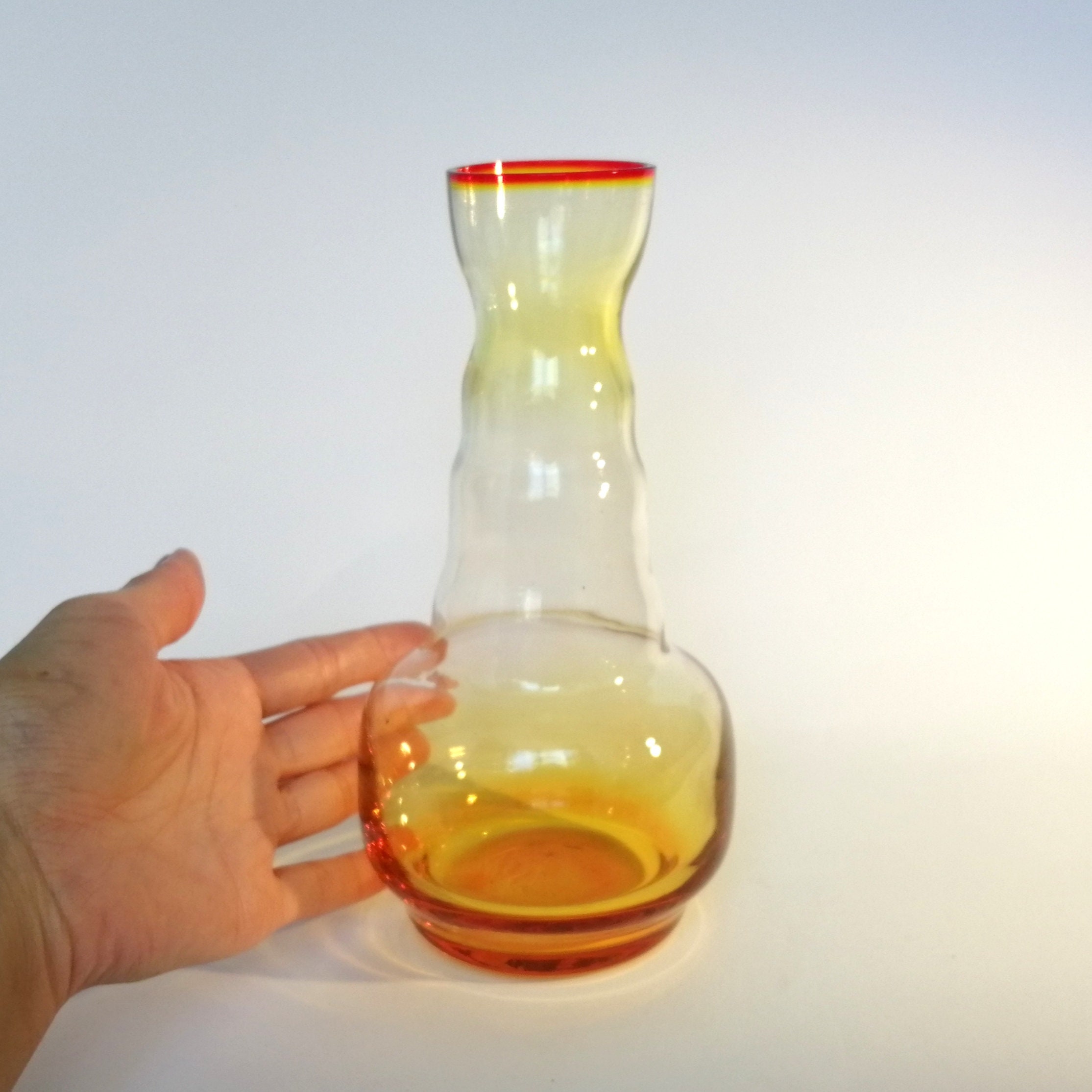 Amber hand blown glass decanter set. Vintage glass liqueur Etsy
