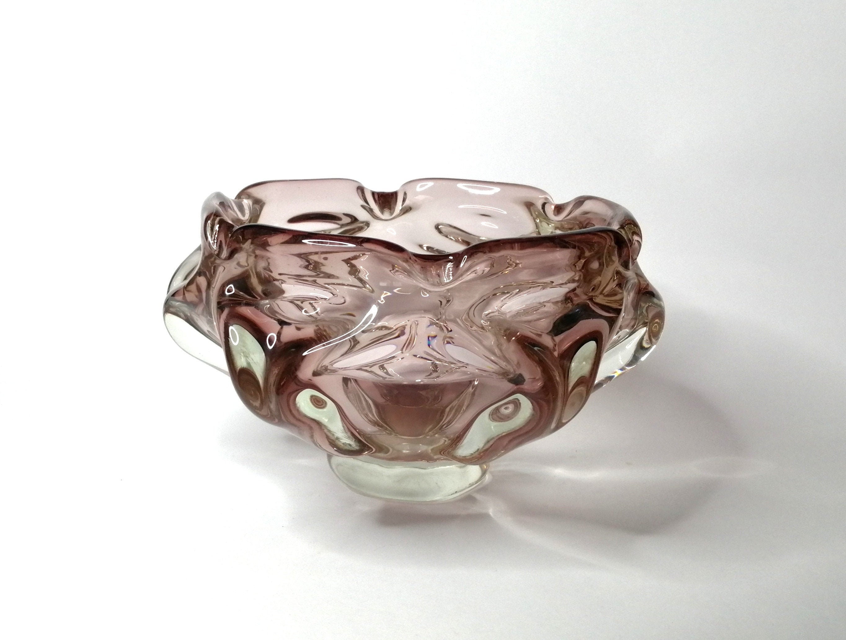 Pink czech art glass vase. Large pink glass bowl. Mid century | Etsy