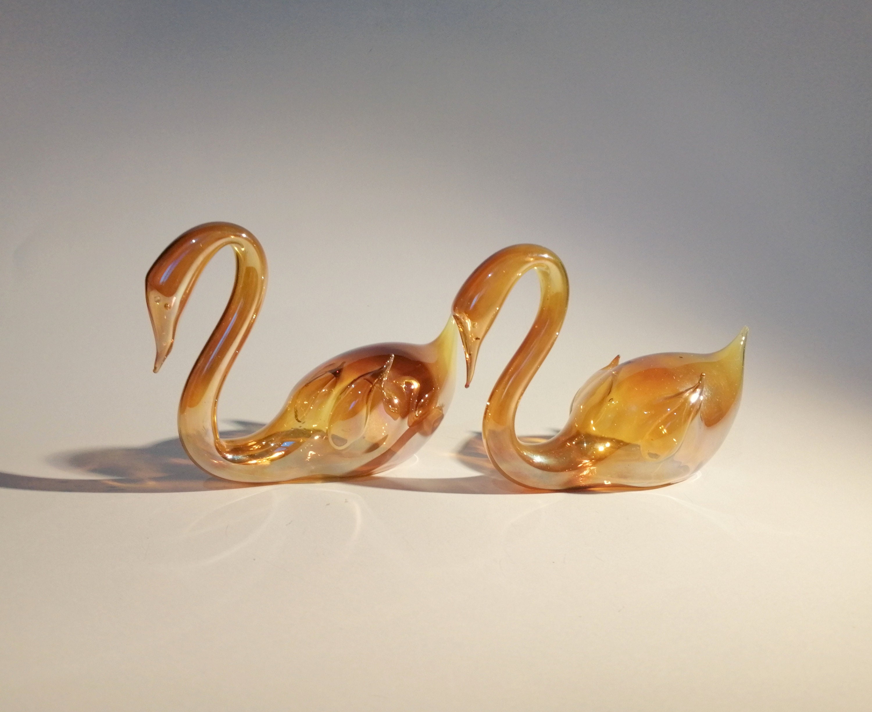 Amber hand blown glass swan. Vintage orange swan figurines. Etsy