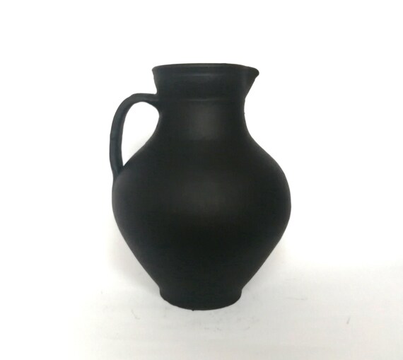 Wabi sabi pottery primitive vessel Old black pottery bowl. Black clay planter