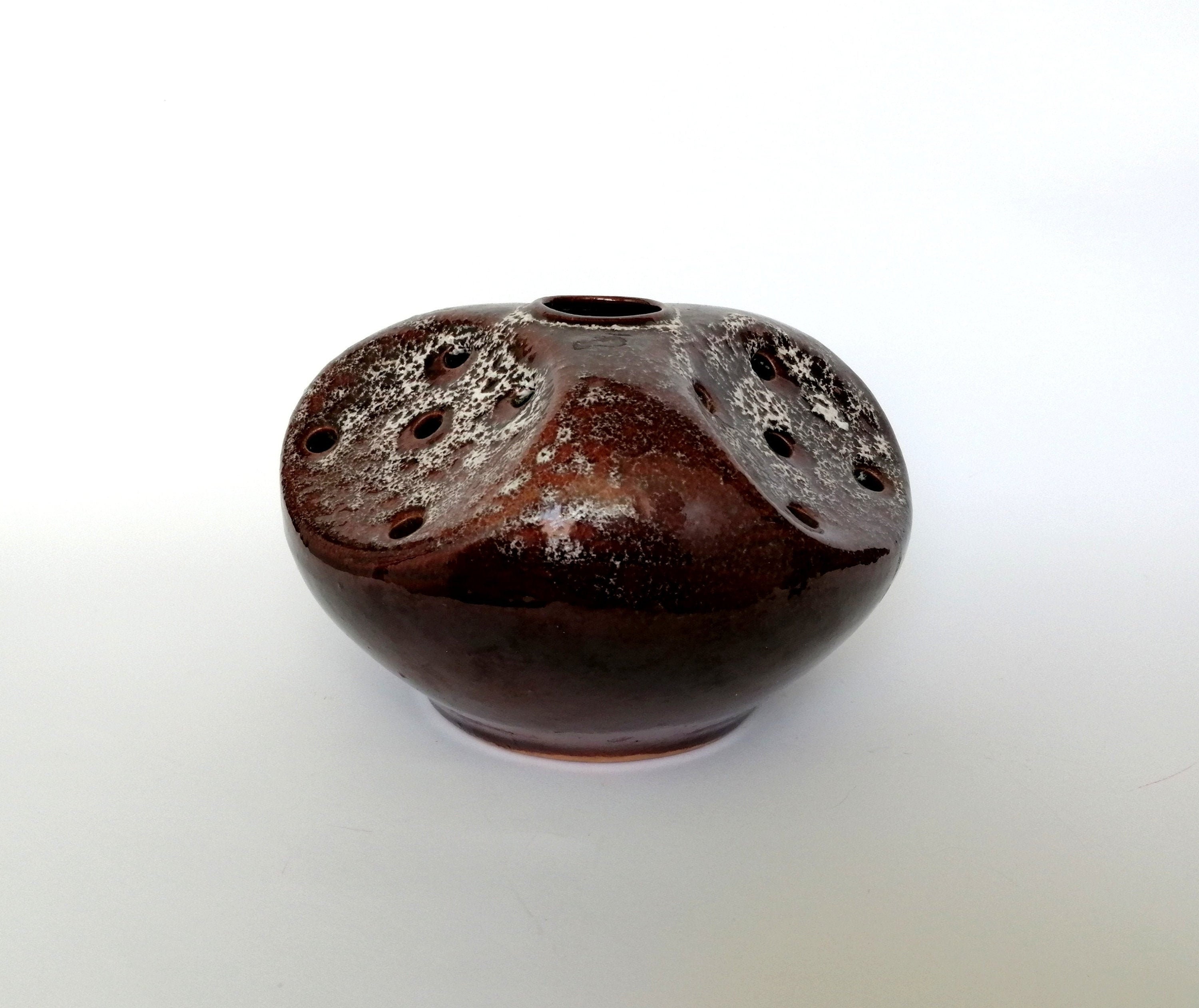 Vintage brown ikebana bowl. Modern vase arrangement. Pottery Etsy