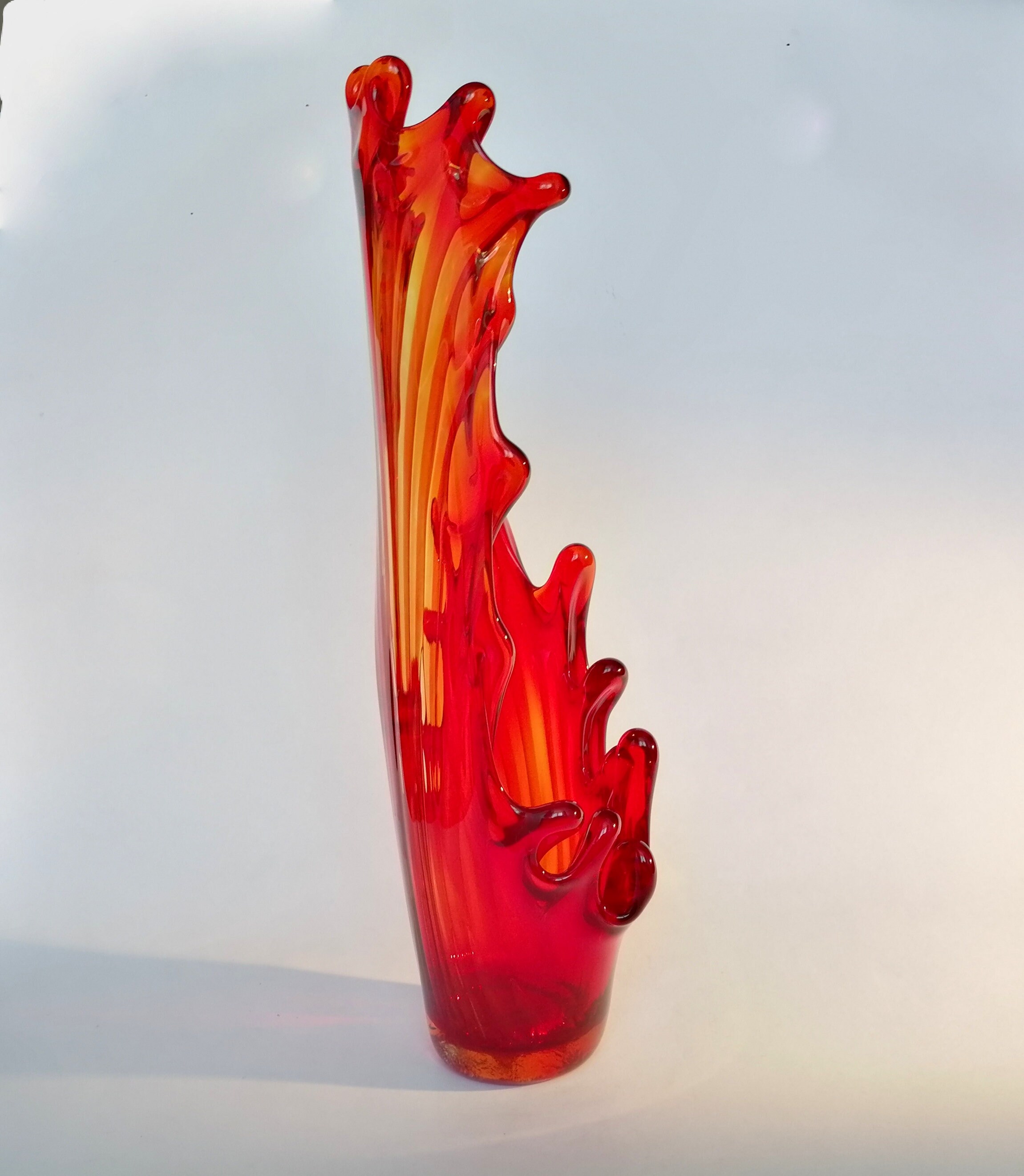 Mid century modern decorative vase. Red handblown glass vase. Etsy