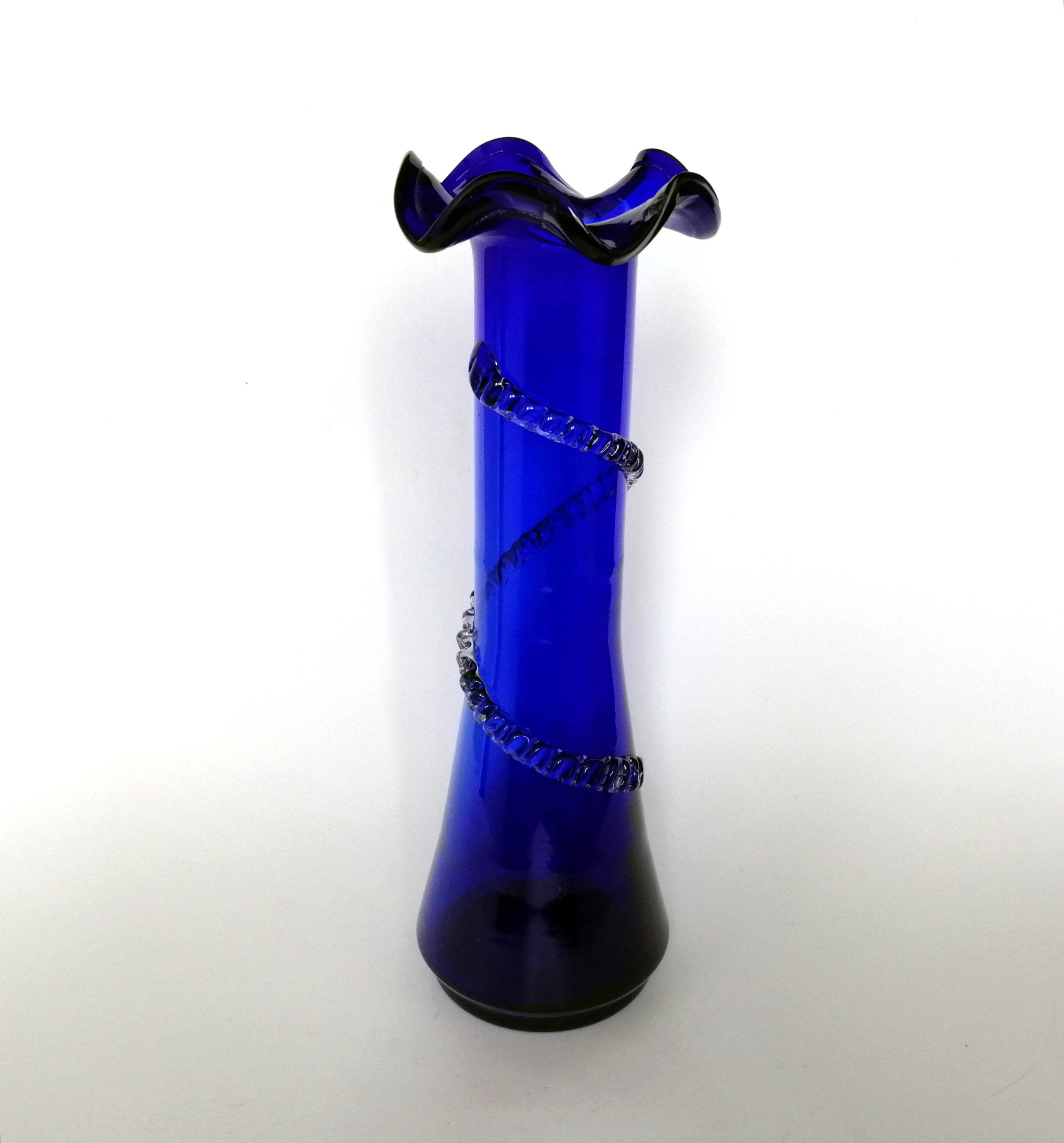 Vintage cobalt blue bud vase. Tall cylinder glass vase. Mid Etsy