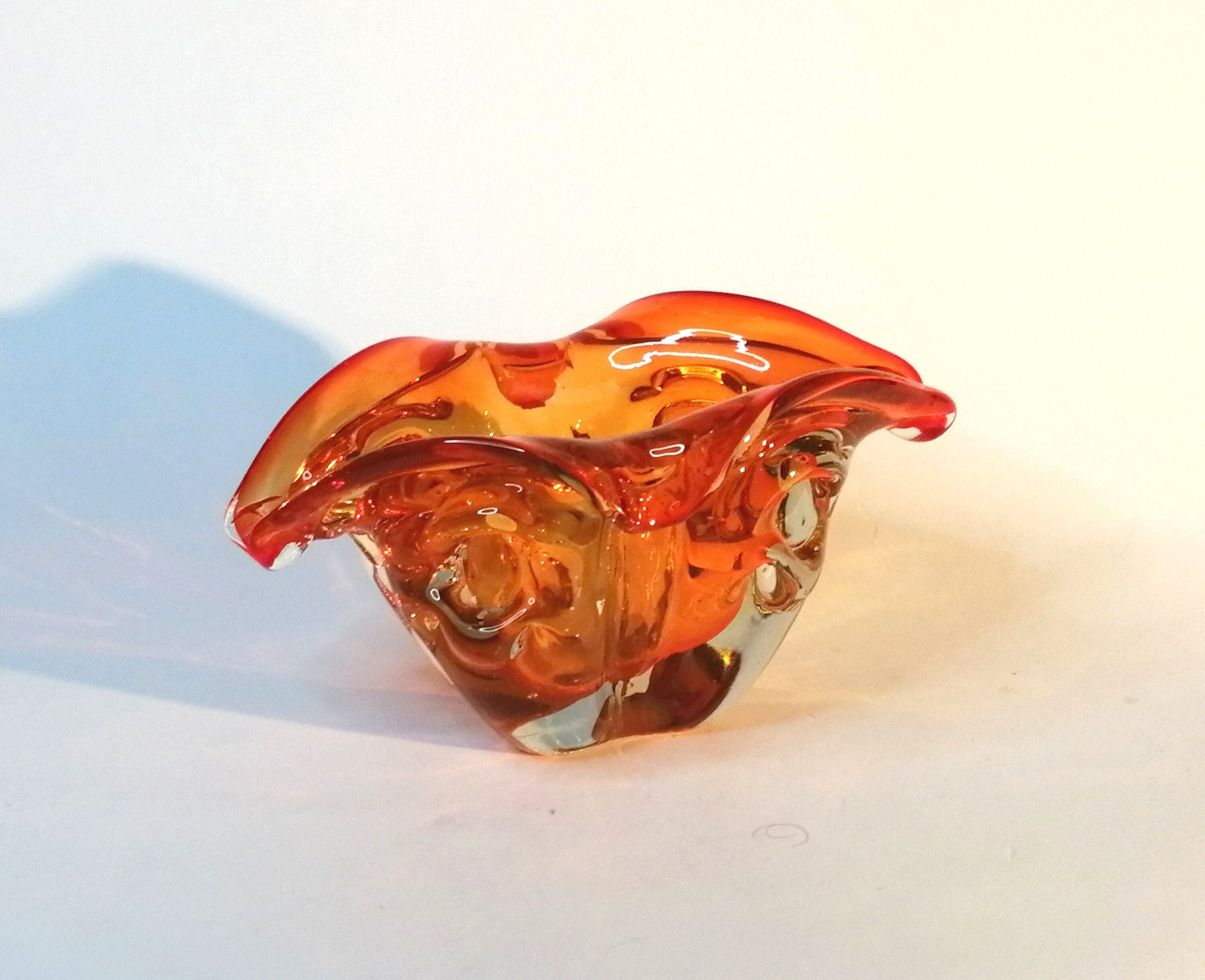 Orange art deco glass bowl. Small czech art glass vase. Amber Etsy