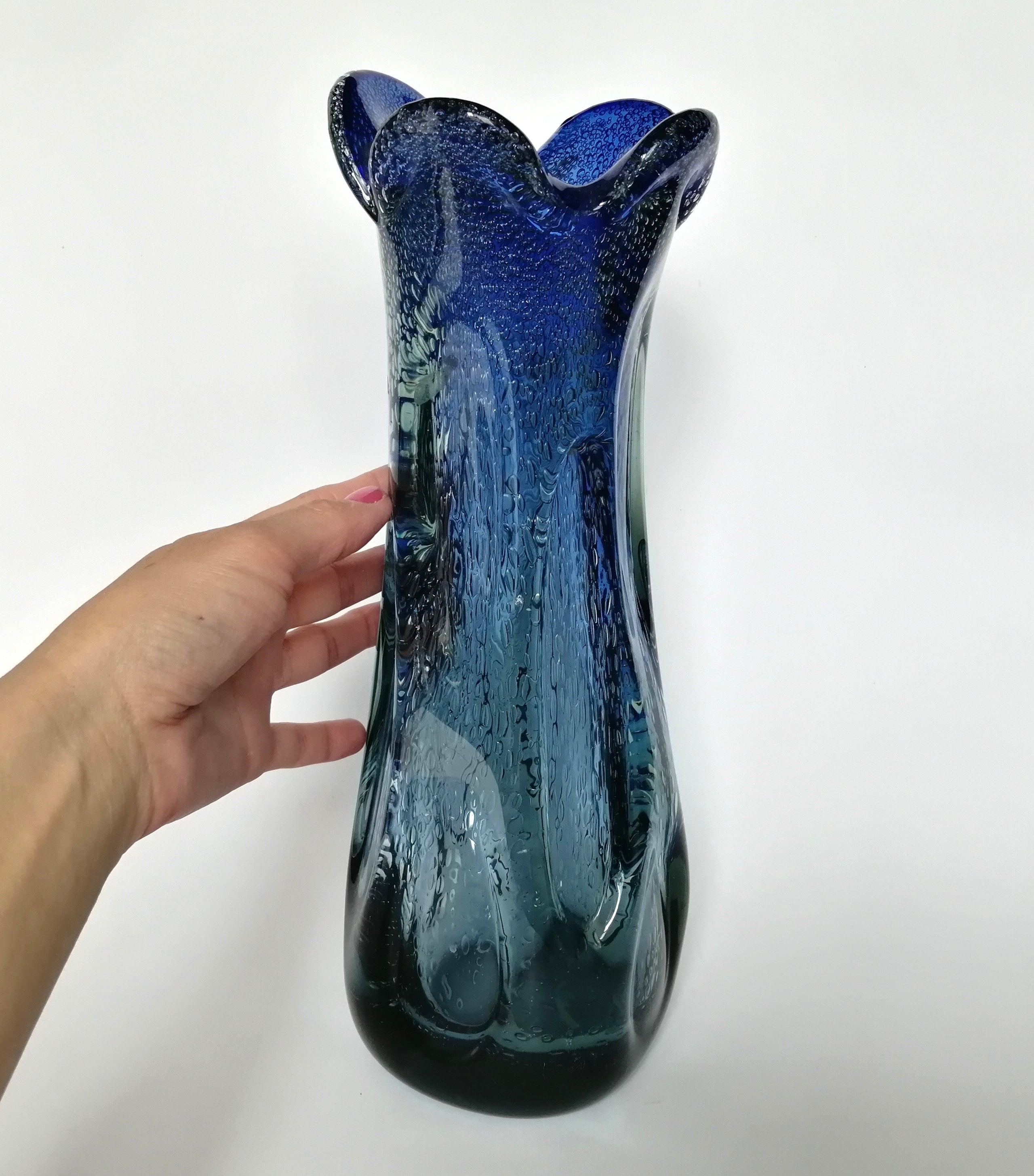 Large vintage navy blue vase. Mid century modern cobalt blue Etsy