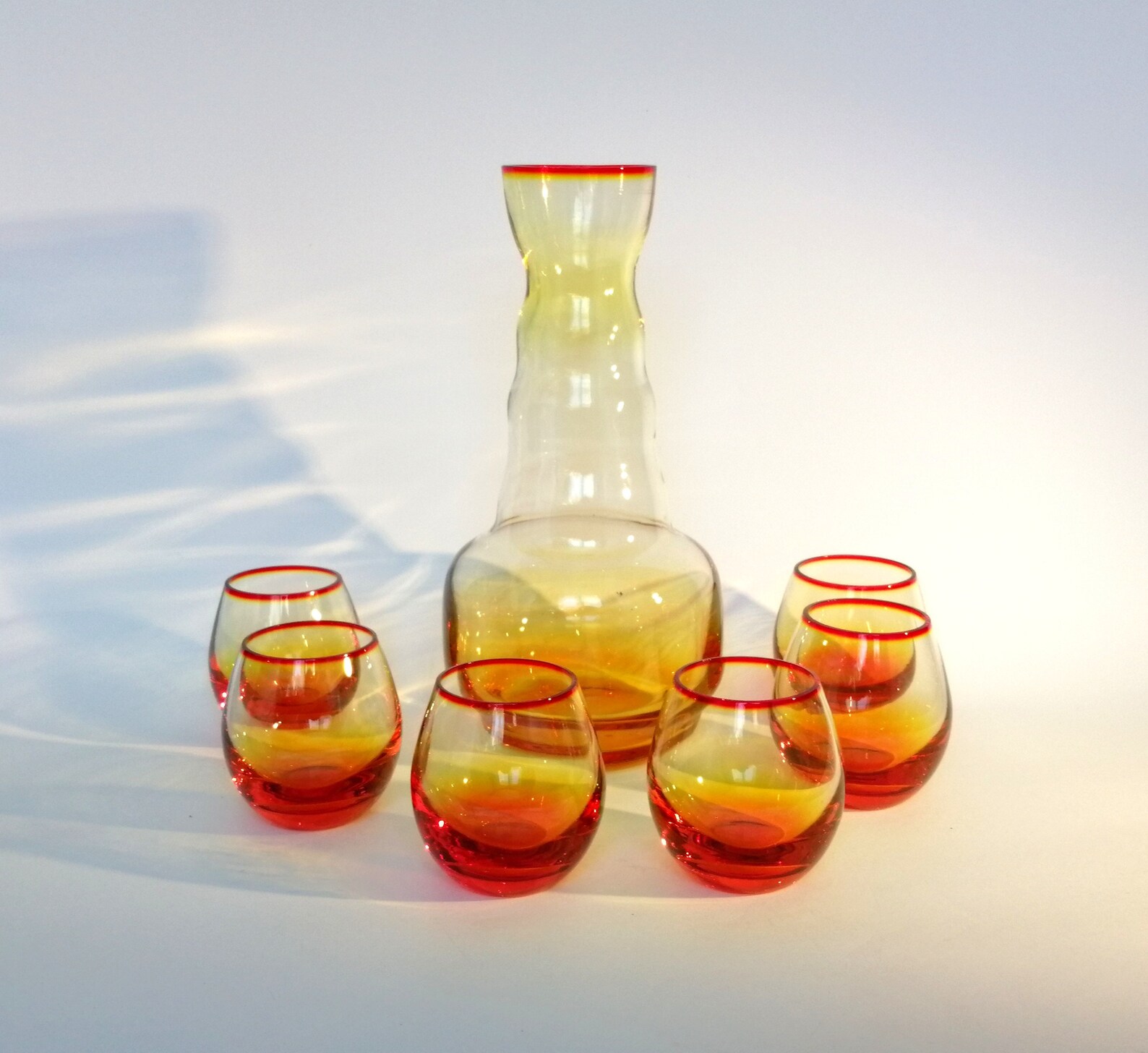 Amber hand blown glass decanter set. Vintage glass liqueur Etsy