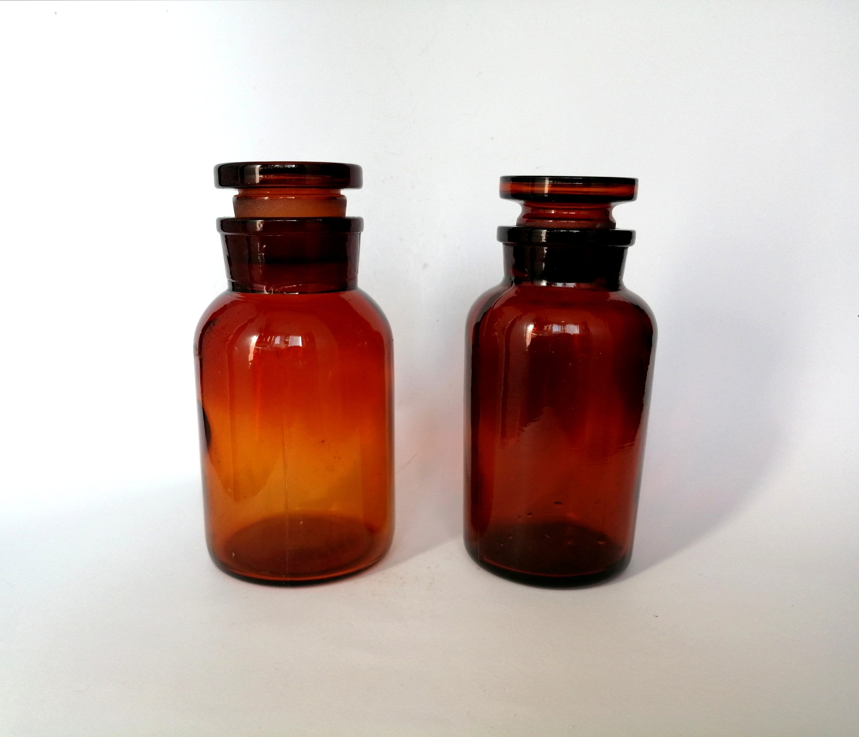 05L amber apothecary jars with lid. Small antique medicine Etsy