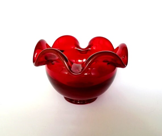 Vintage Ruby Red Glass Vase Art Deco Vase Hand Blown Glass Etsy