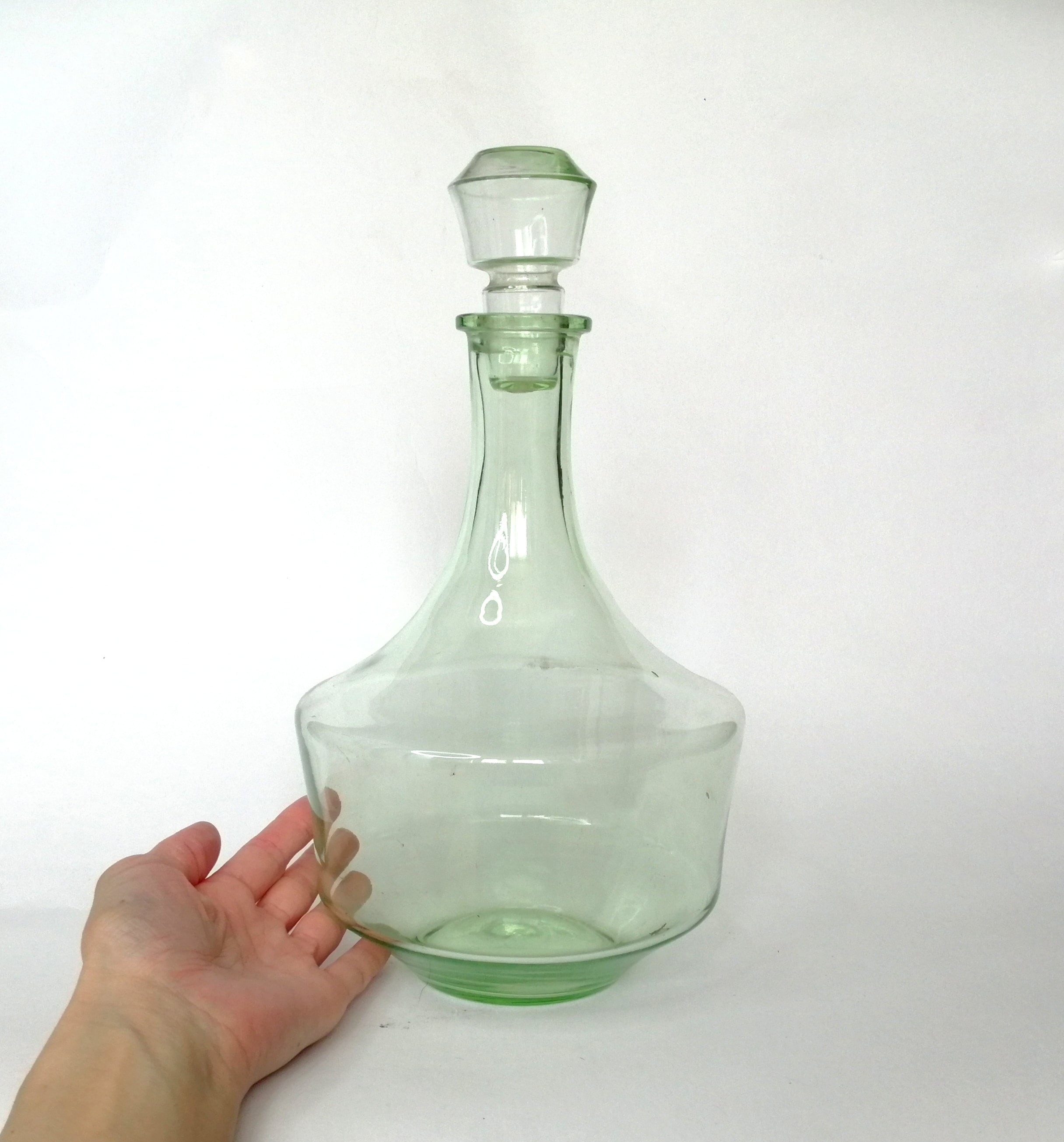 Large antique wine decanter. Emerald green blown glass Etsy