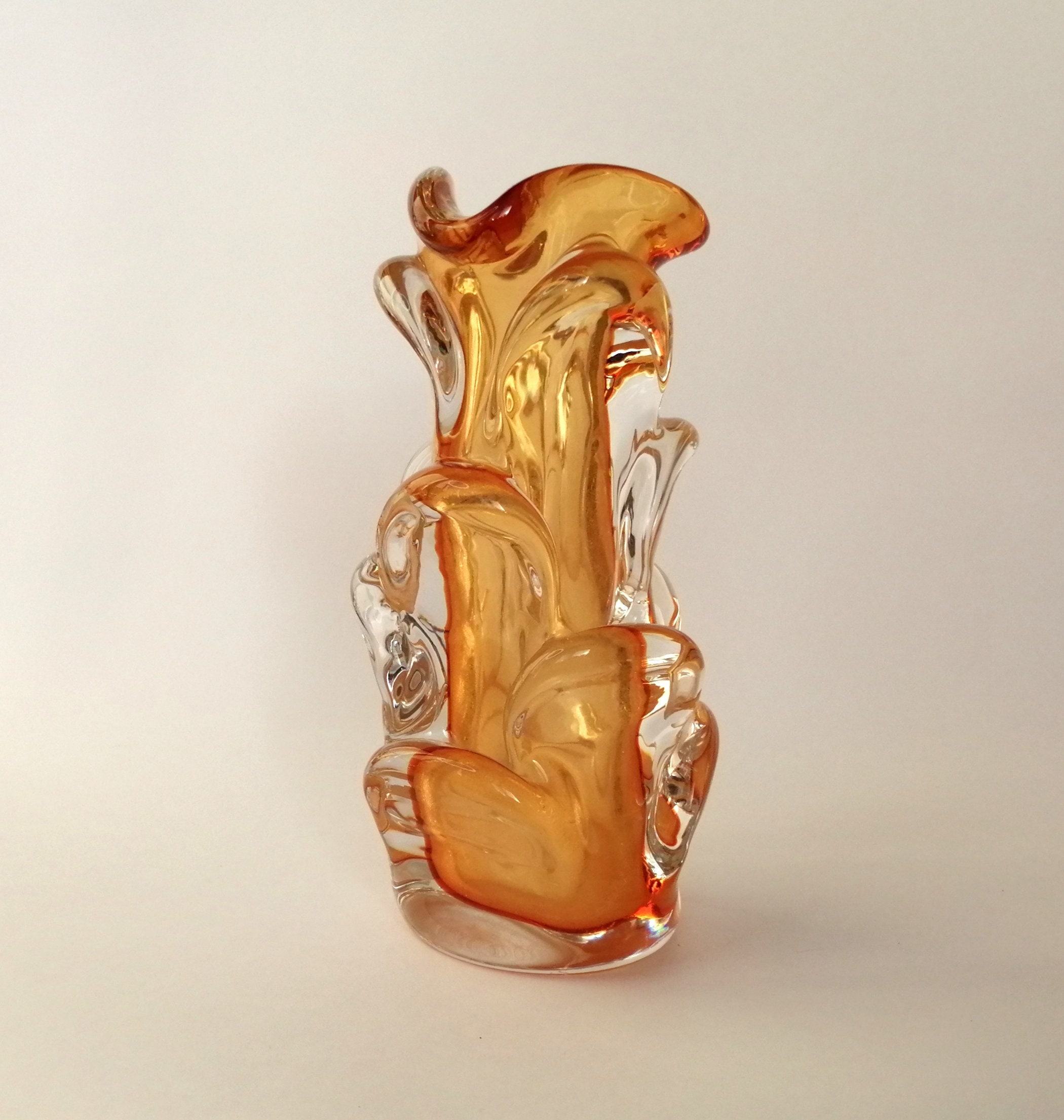 Large orange art deco vase. Vintage tall amber glass vase. Mid Etsy