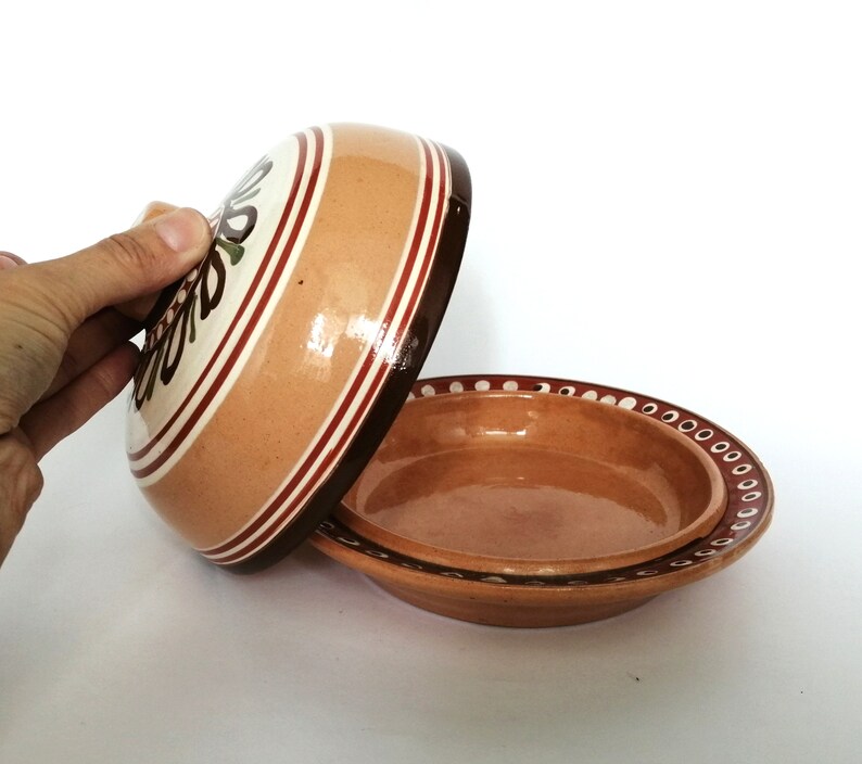 Plate with ukrainian ornament for rural home decor Ceramic dish for butter or a honey dish