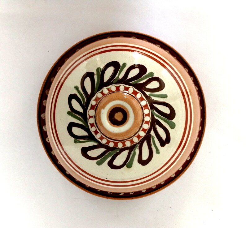 Plate with ukrainian ornament for rural home decor Ceramic dish for butter or a honey dish