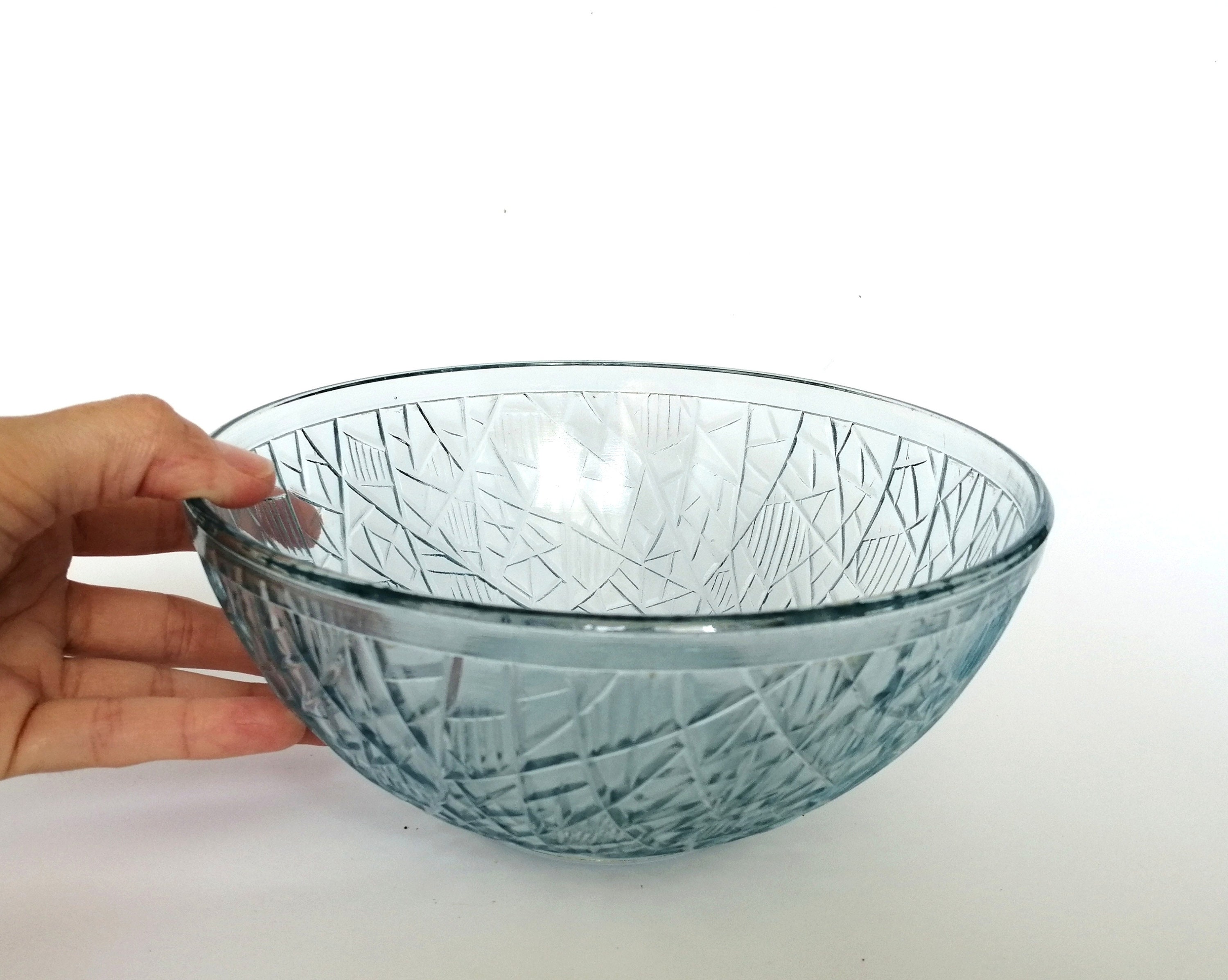 Blue depression glass salad bowl. Vintage glass fruit bowl. Etsy