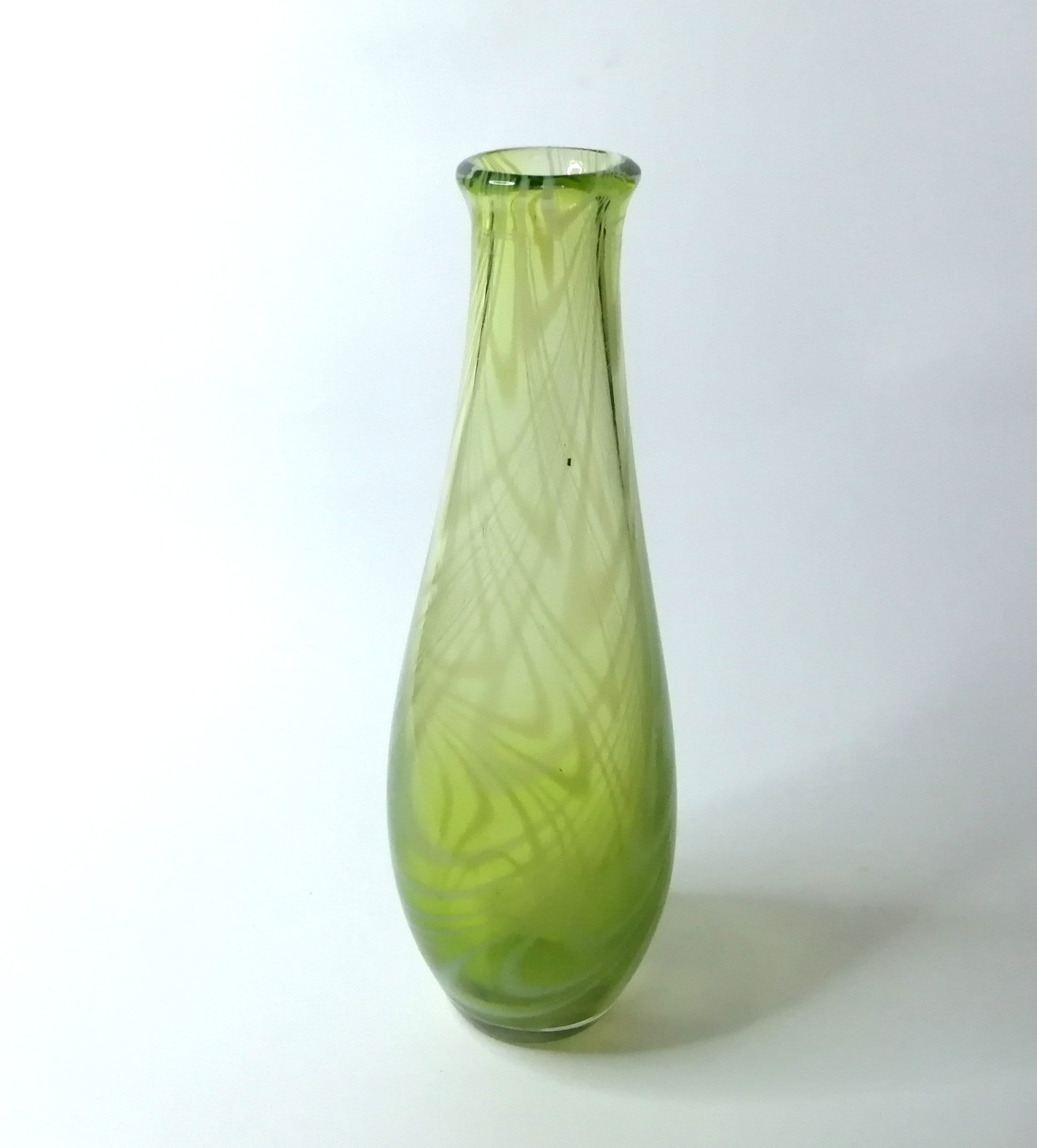 Light green glass bud vase. Vintage yellow glass vase. Tall Etsy