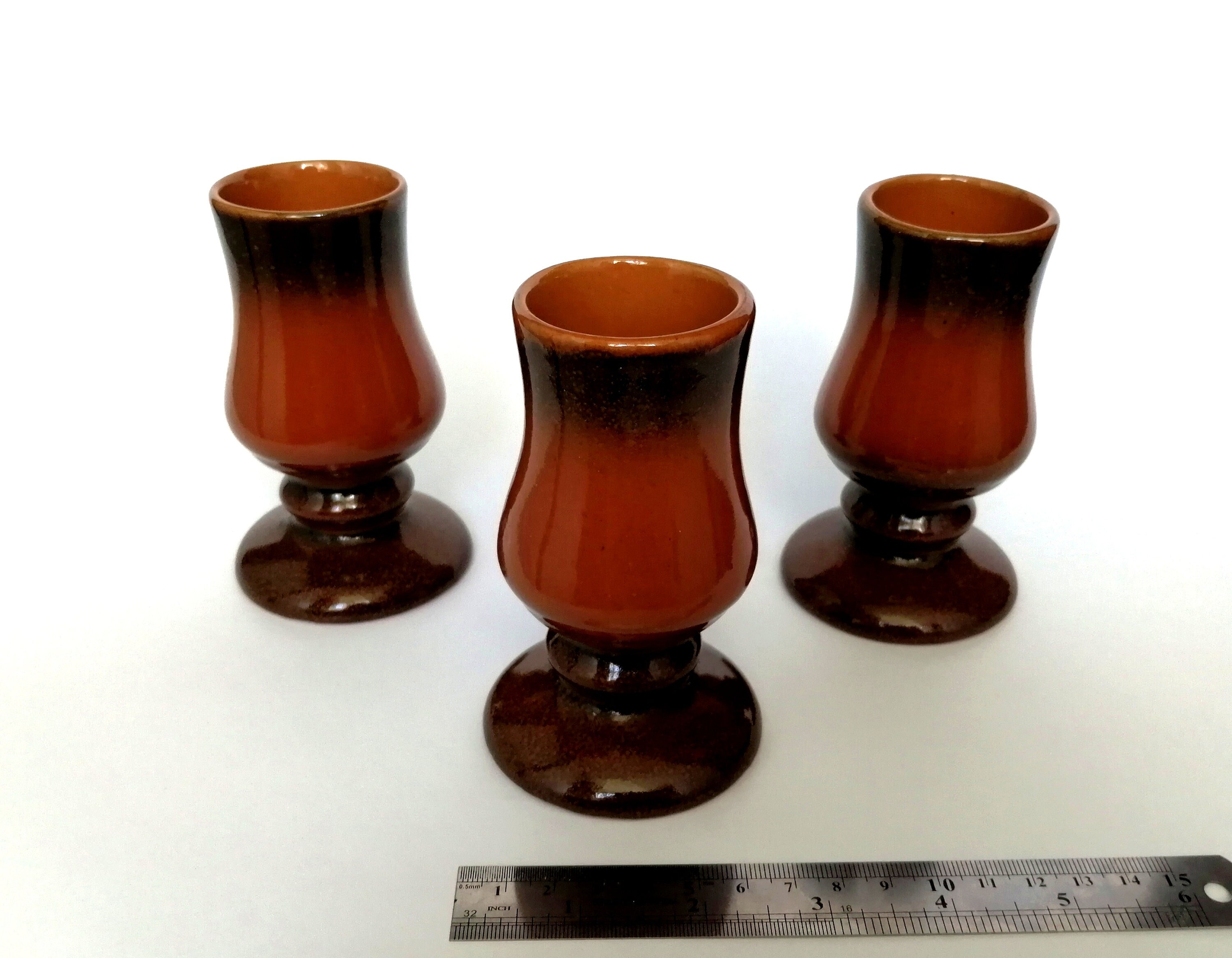Vintage ceramic shot glasses. Brown pottery goblet. Terracotta Etsy