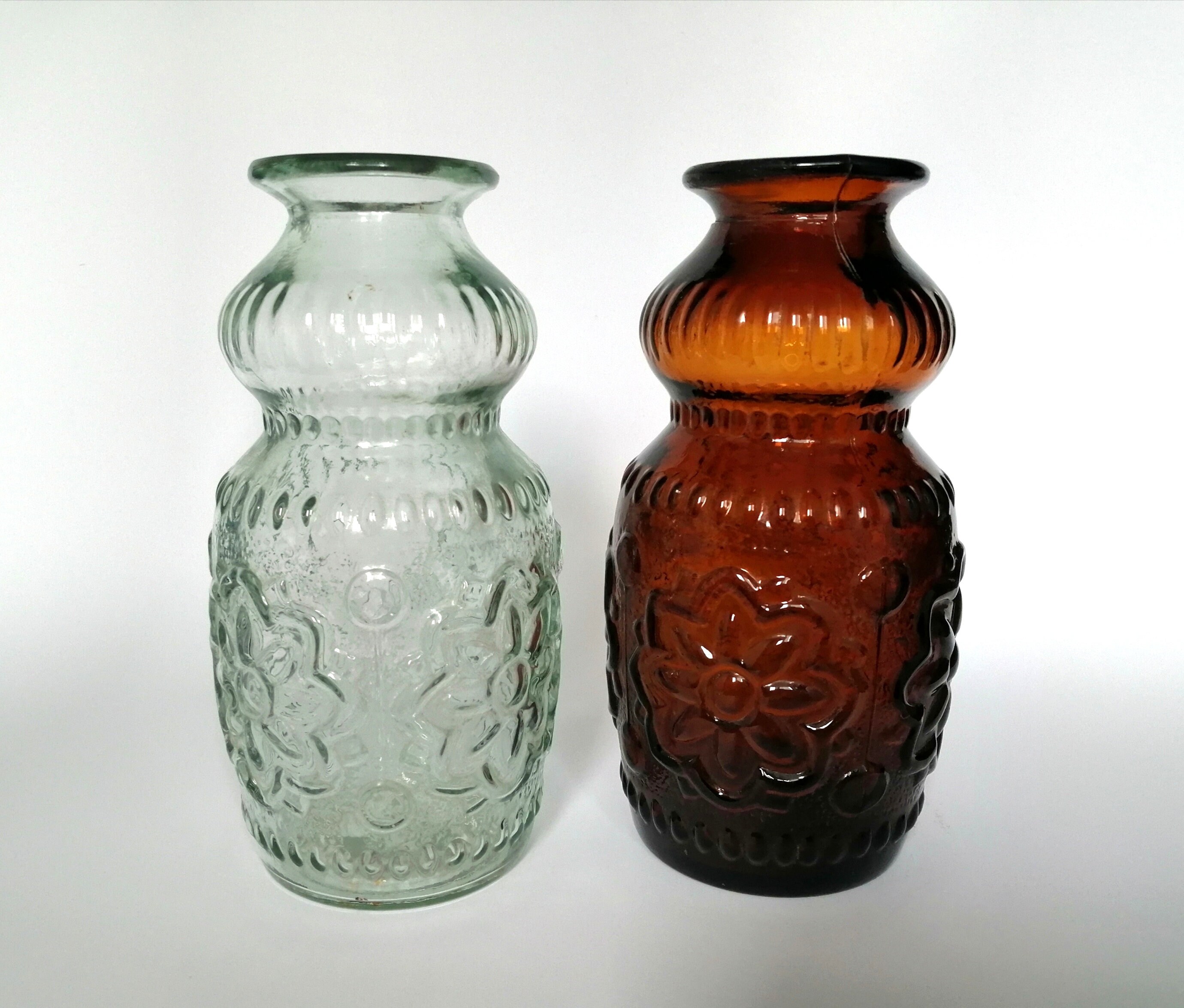 Rustic vintage glass vases. Antique glass bottle set. Etsy