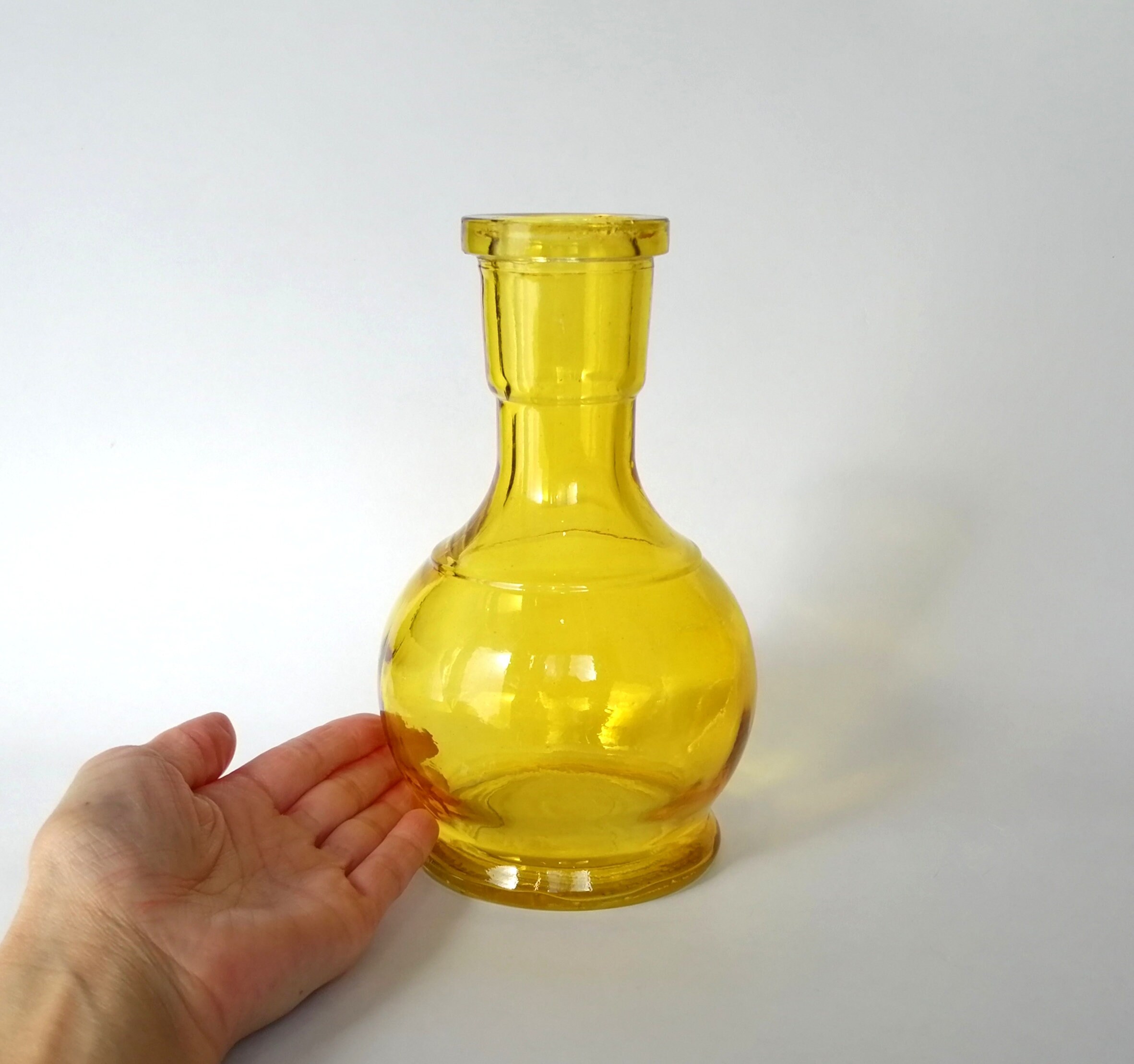 Vintage yellow glass vase. Small hand blown glass vase. Yellow Etsy
