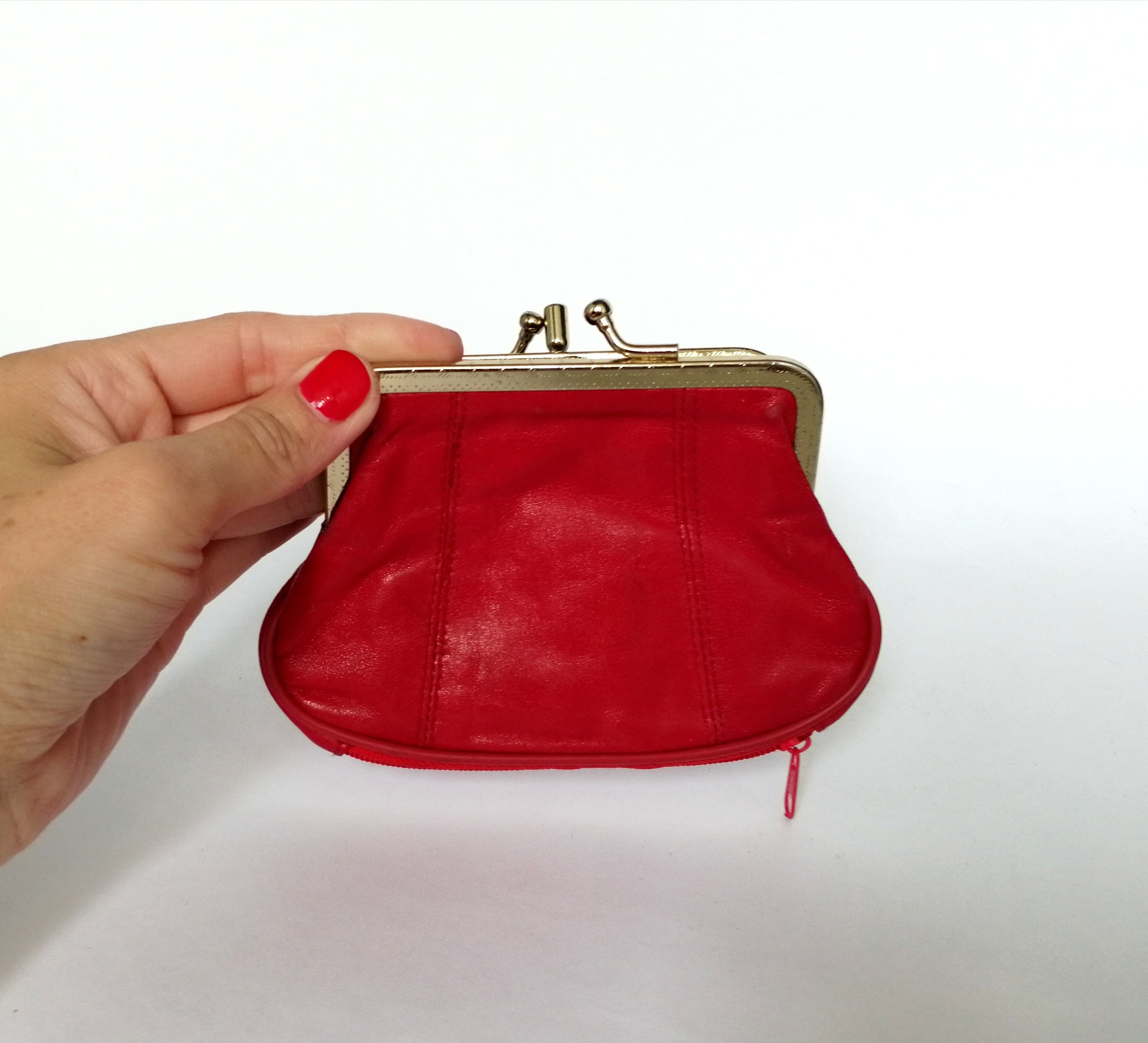 Pequeña cartera roja de damas. Monedero de cuero rojo retro Etsy