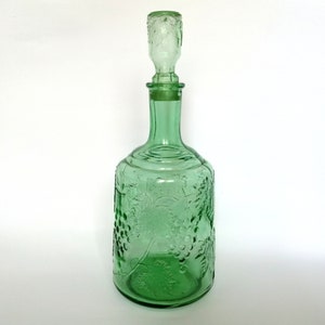 Vintage Emerald Green Blown Glass Decanter with Lid