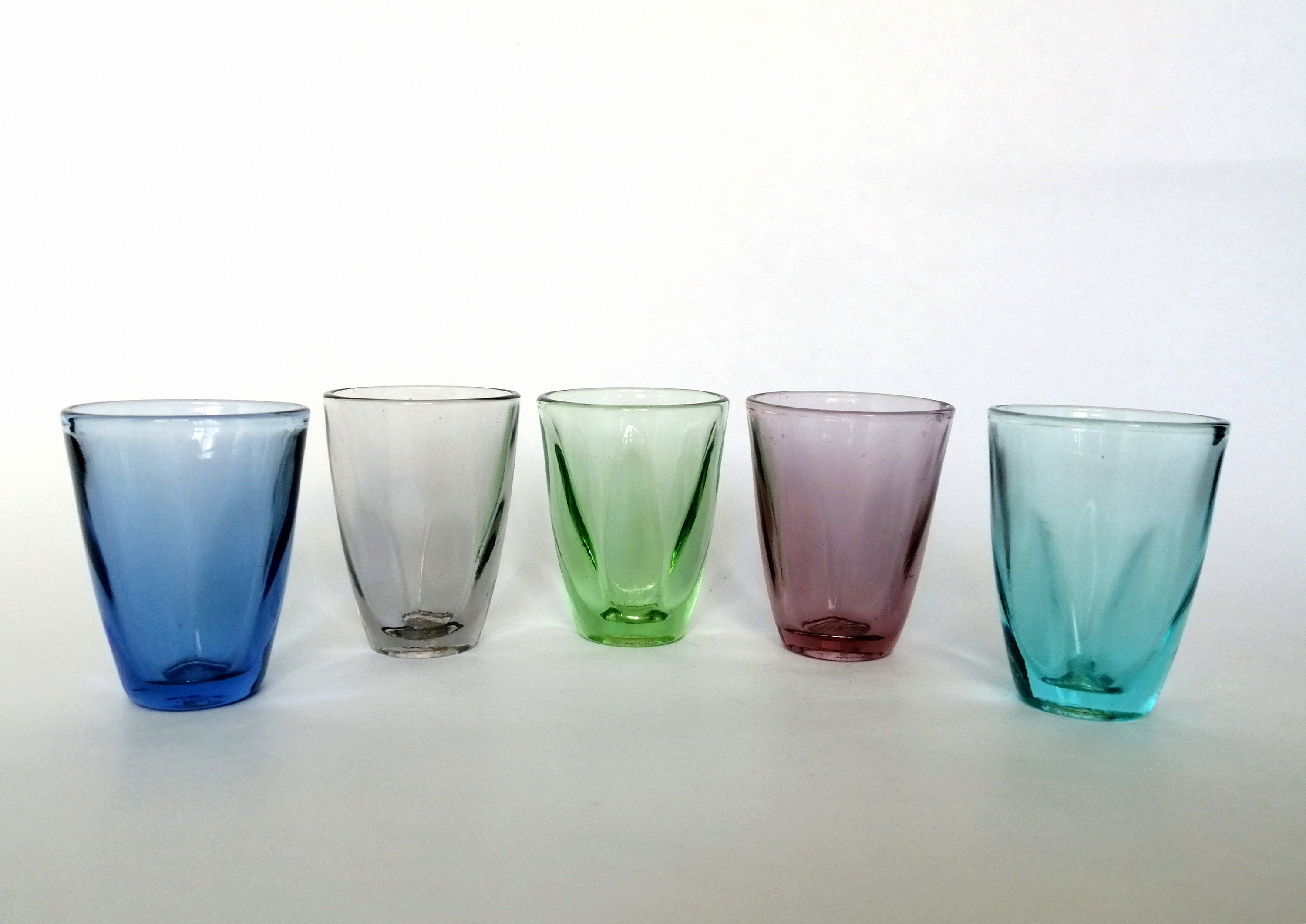 Vintage colored drinking glasses. Rainbow art glass shot set. Etsy