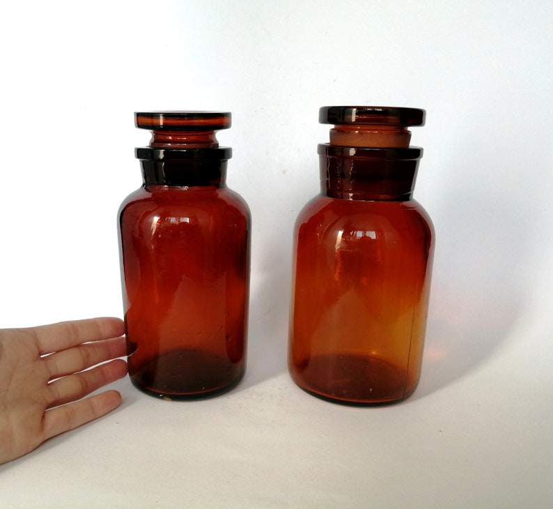 05L amber apothecary jars with lid. Small antique medicine Etsy