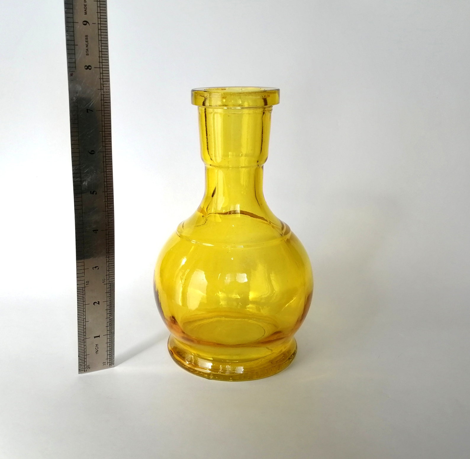 Vintage yellow glass vase. Small hand blown glass vase. Yellow Etsy