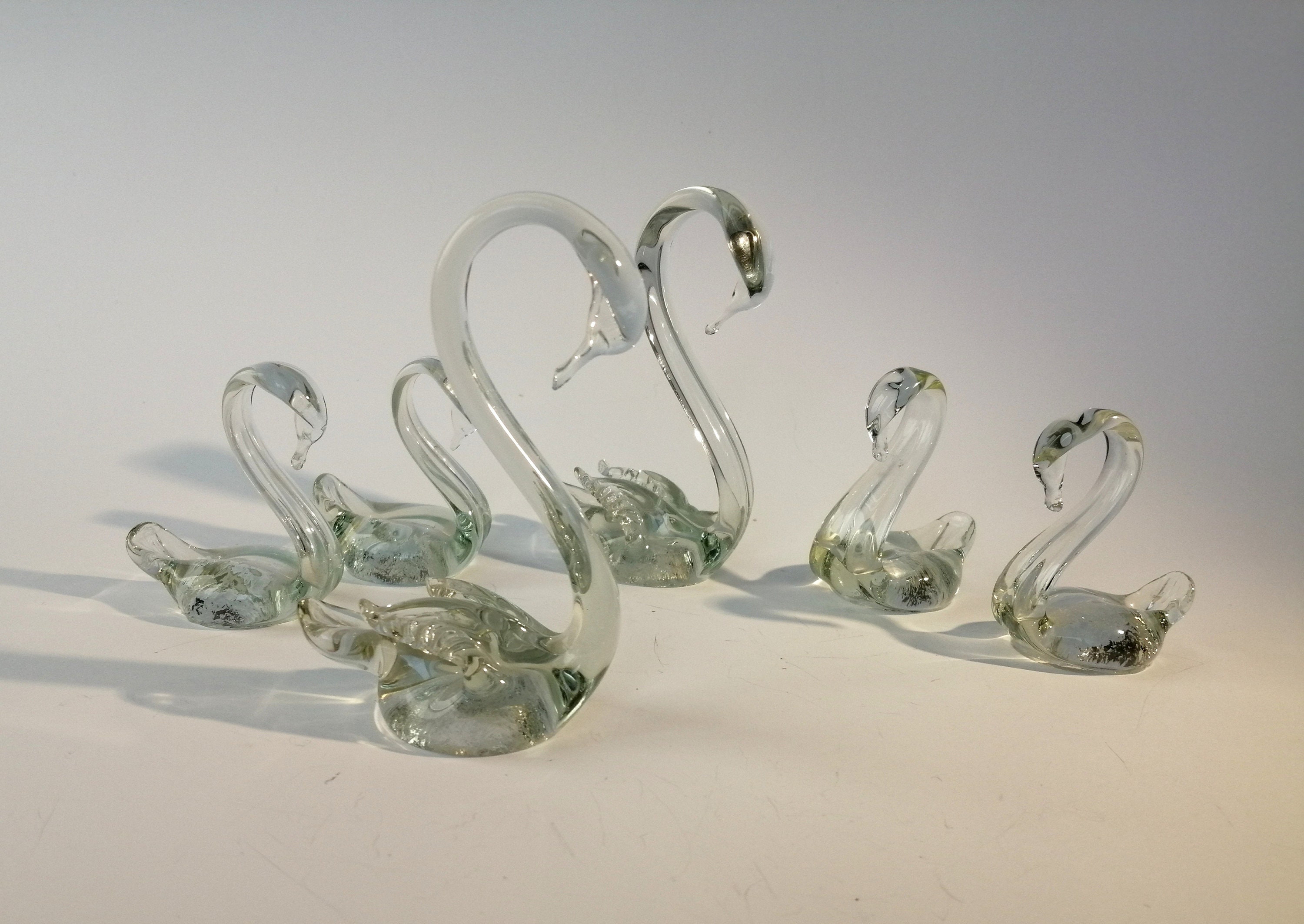 Vintage glass bird figurines. Set of six clear glass swan. Etsy