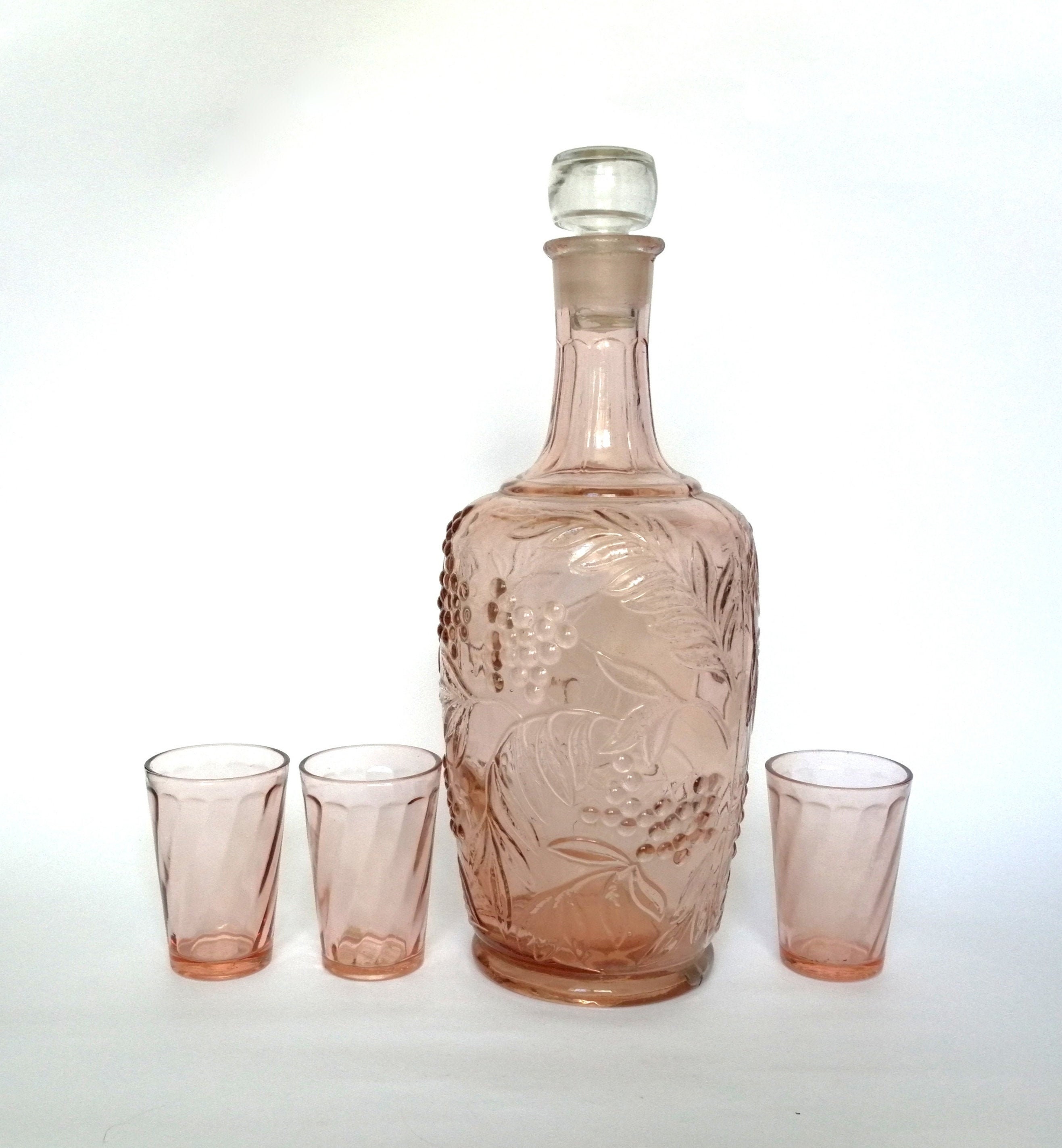 Mid century decanter set. Antique wine decanter and glasses. Etsy