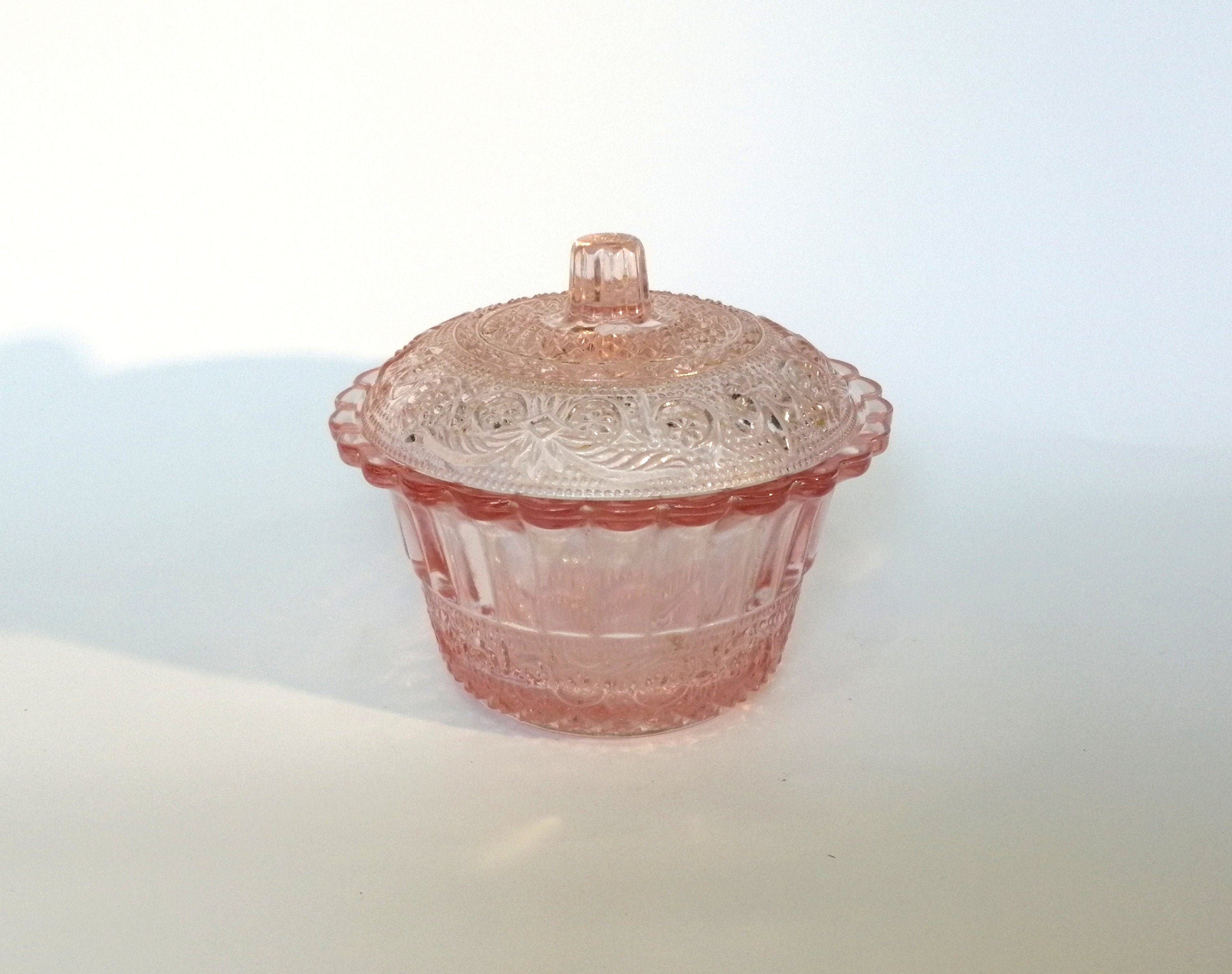 Mid century glass sugar bowl with lid. Small rose pink vase Etsy
