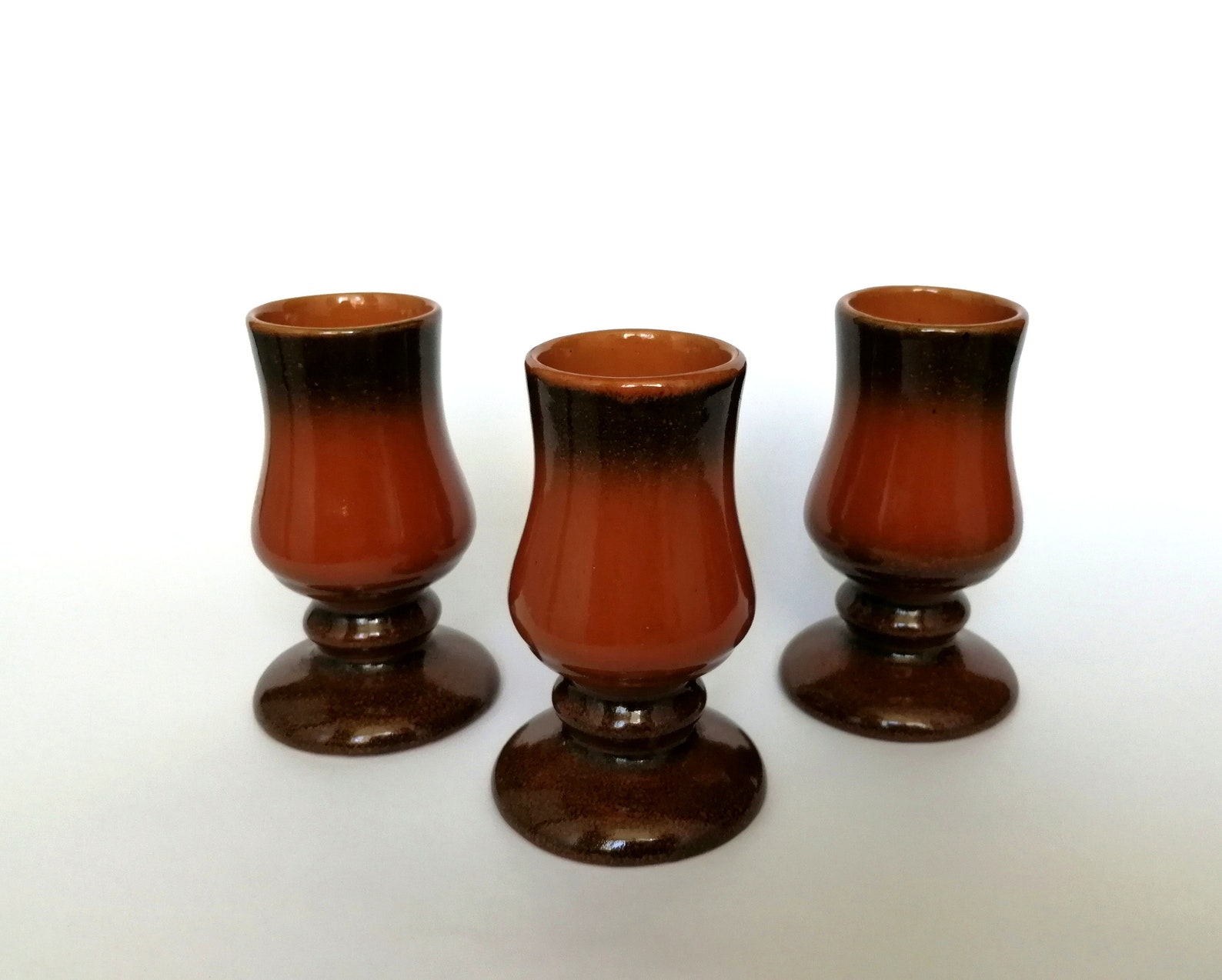Vintage ceramic shot glasses. Brown pottery goblet. Terracotta Etsy