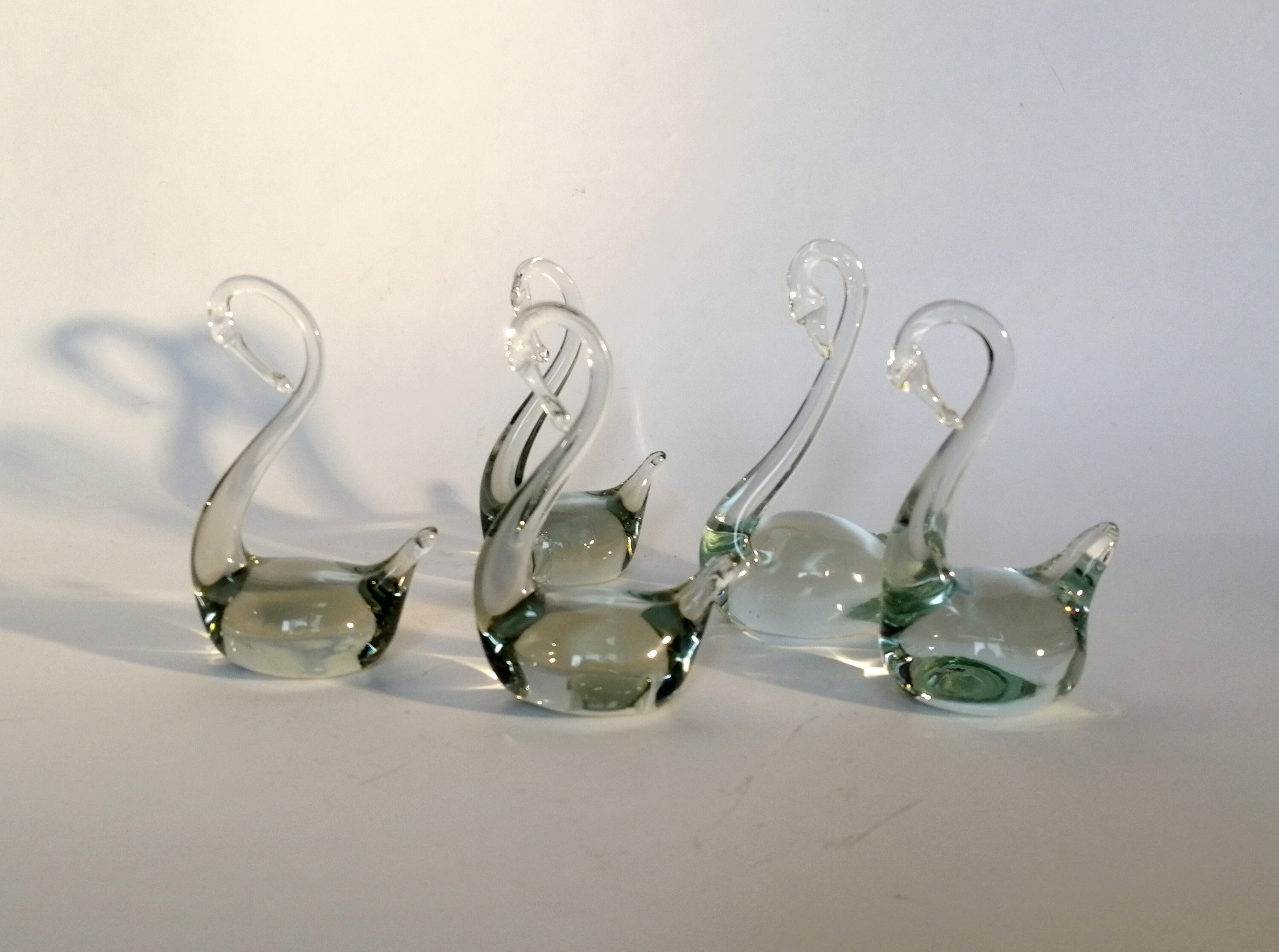Set of five clear glass swan. Vintage glass bird figurines. Etsy