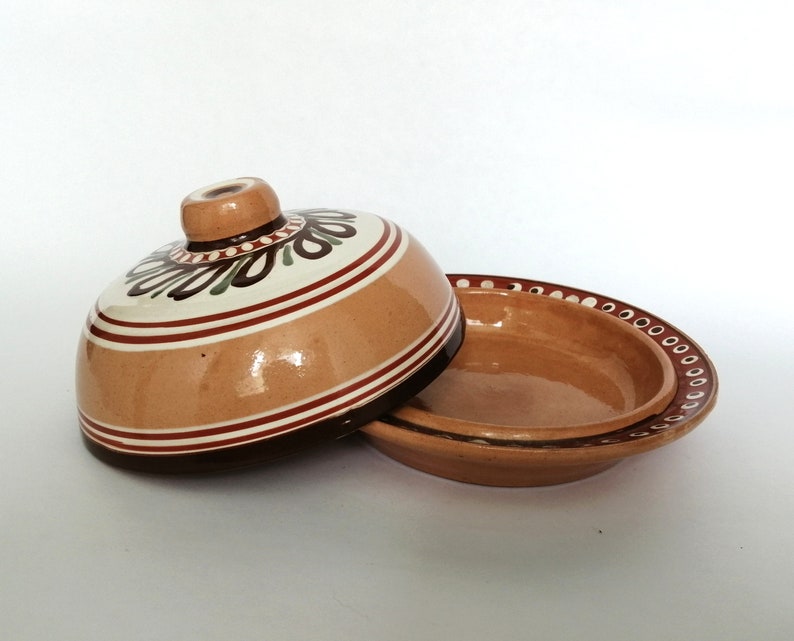 Plate with ukrainian ornament for rural home decor Ceramic dish for butter or a honey dish