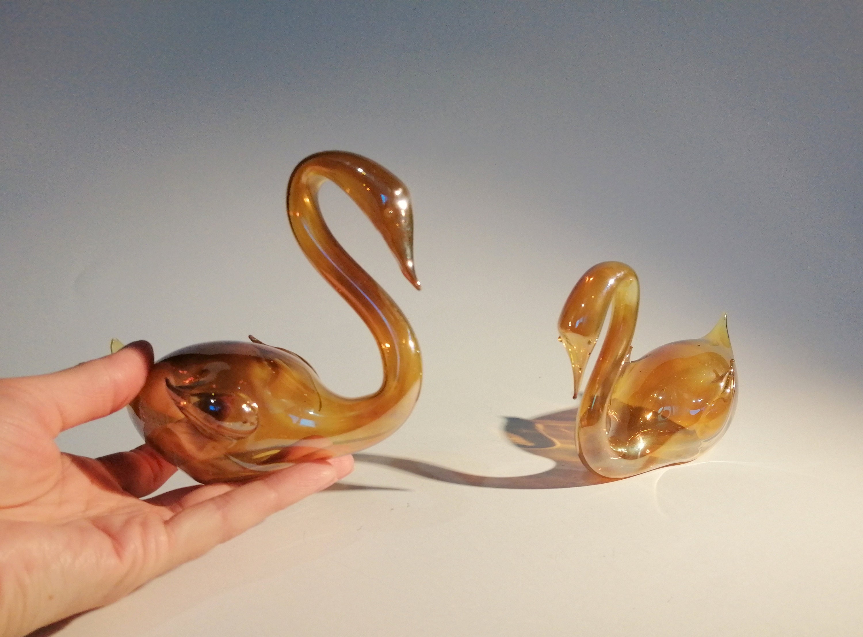 Amber hand blown glass swan. Vintage orange swan figurines. Etsy