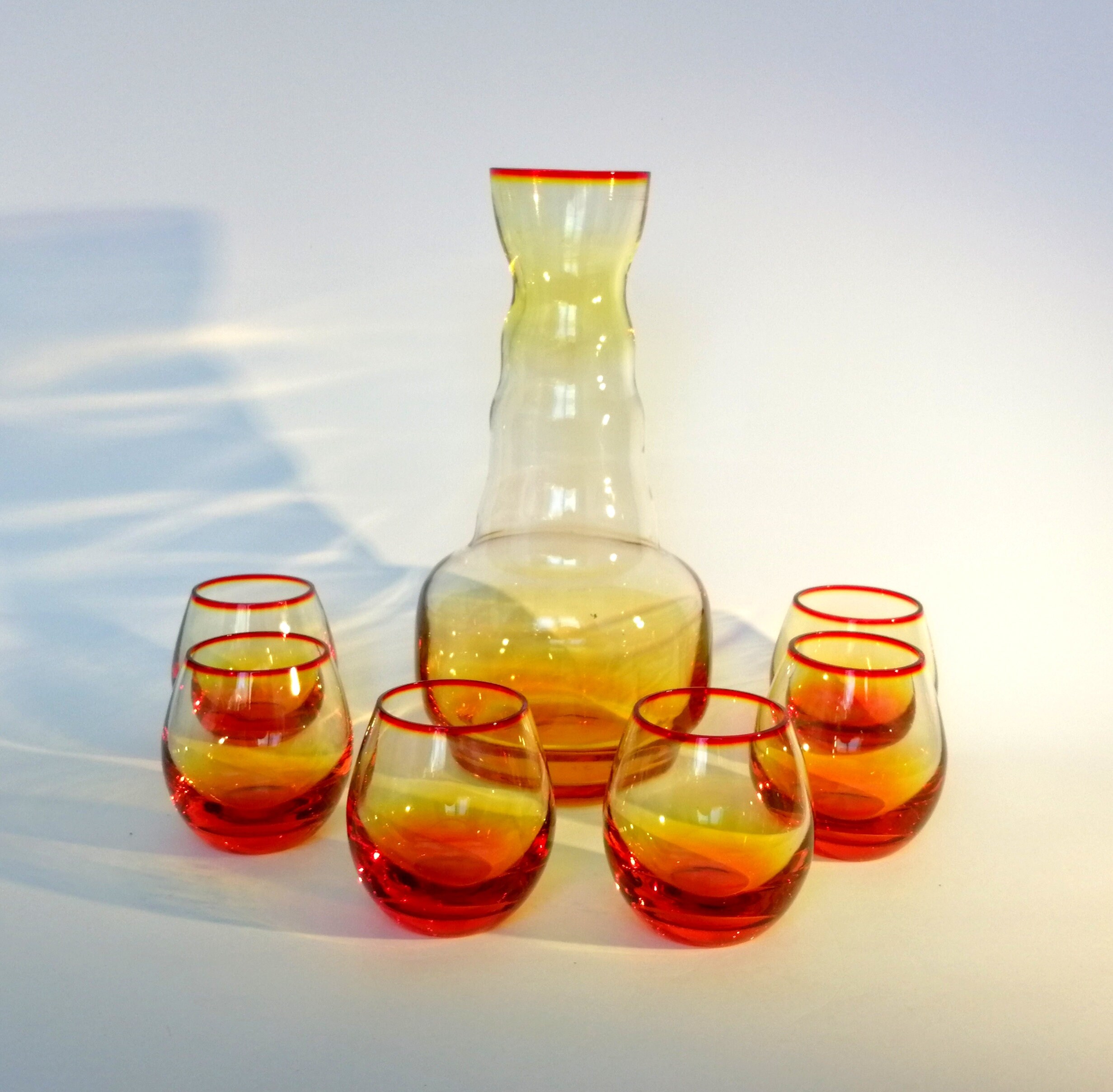 Amber hand blown glass decanter set. Vintage glass liqueur Etsy