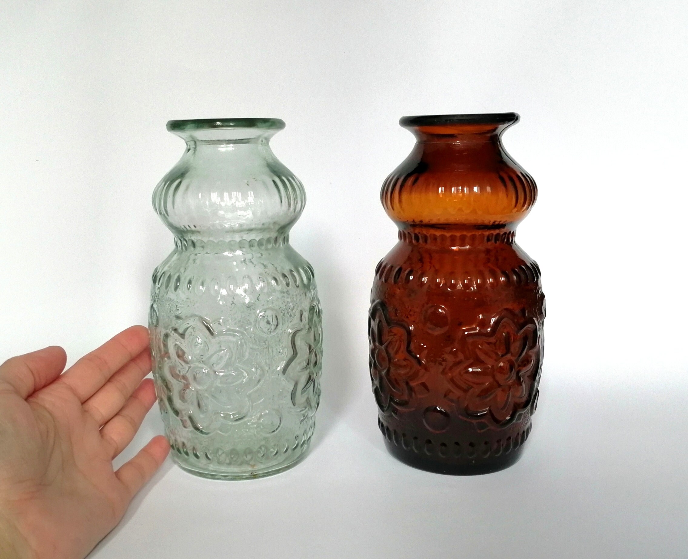 Rustic vintage glass vases. Antique glass bottle set. Etsy