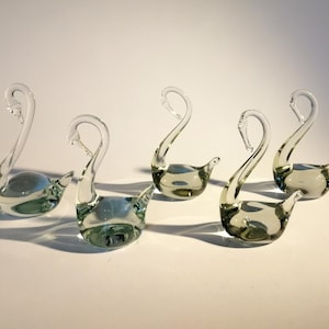 Collectibles glass swan family. Modern glass decor. Handcrafted Glass Swan Figurines.