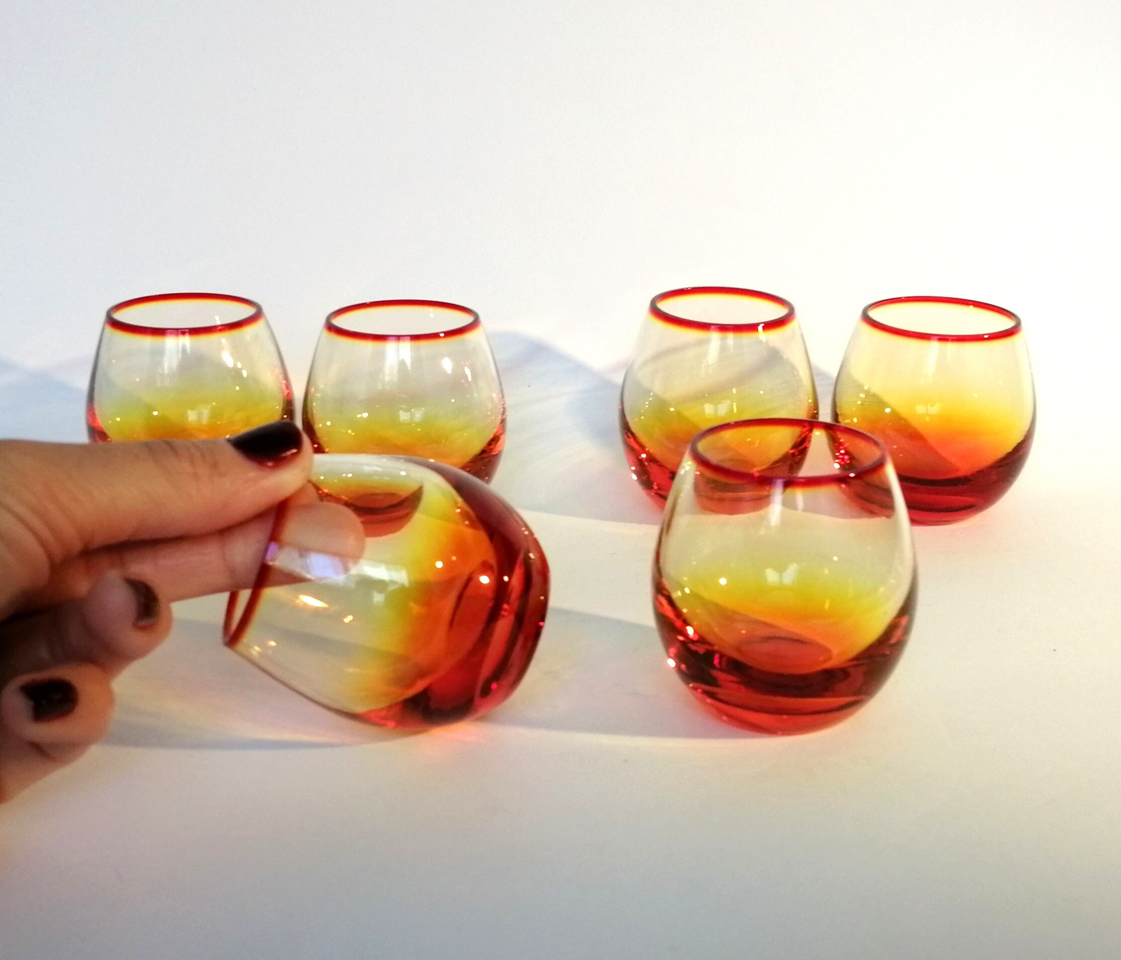 Amber hand blown glass decanter set. Vintage glass liqueur Etsy