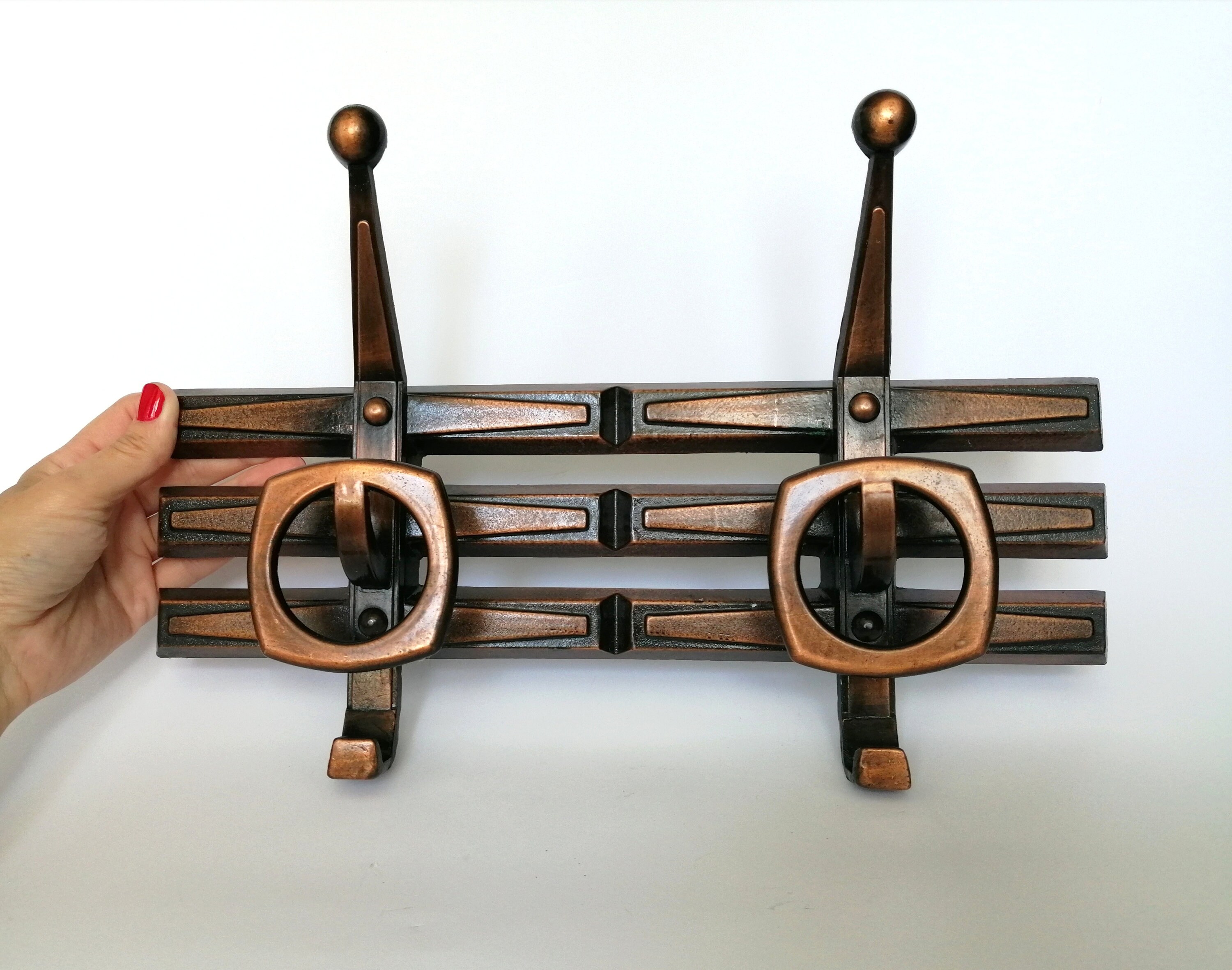 Vintage copper coat hooks. Rustic hat hanger for wall. Soviet Etsy