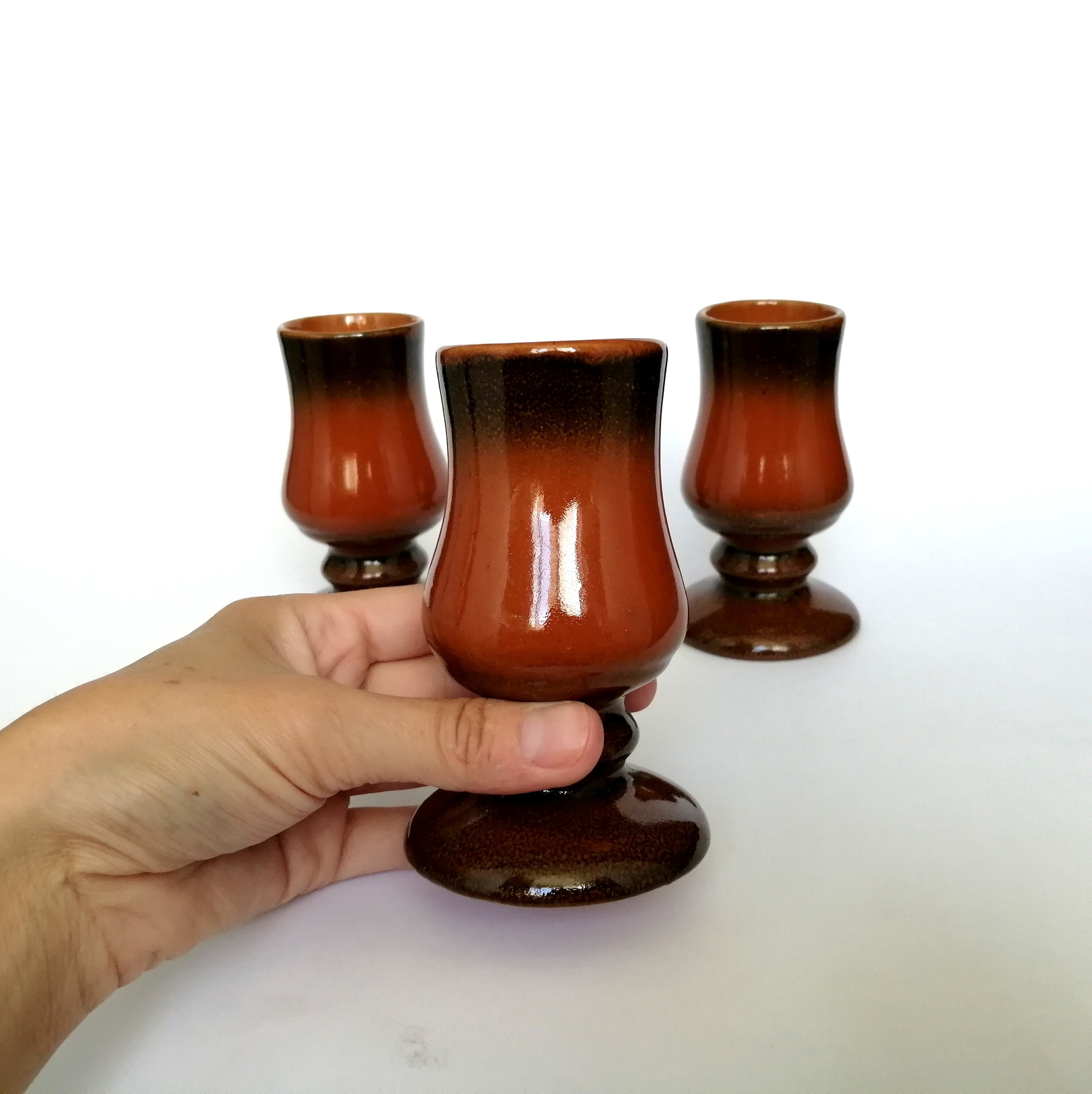 Vintage ceramic shot glasses. Brown pottery goblet. Terracotta Etsy