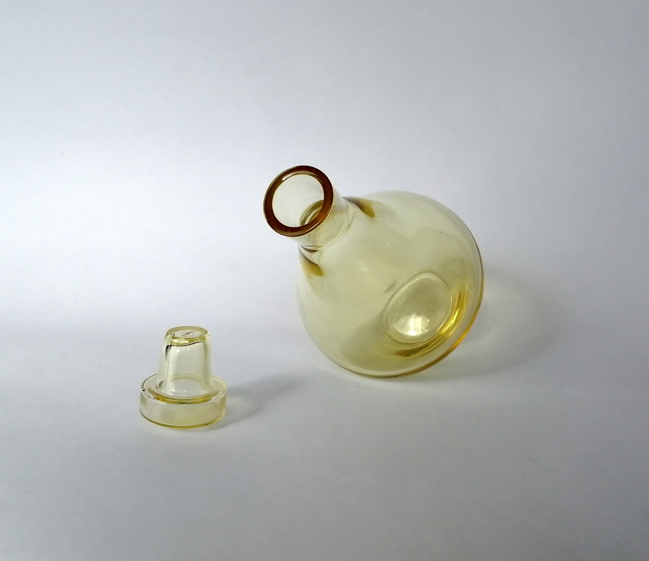 Mid century glass liqueur set. Yellow hand blown decanter with Etsy