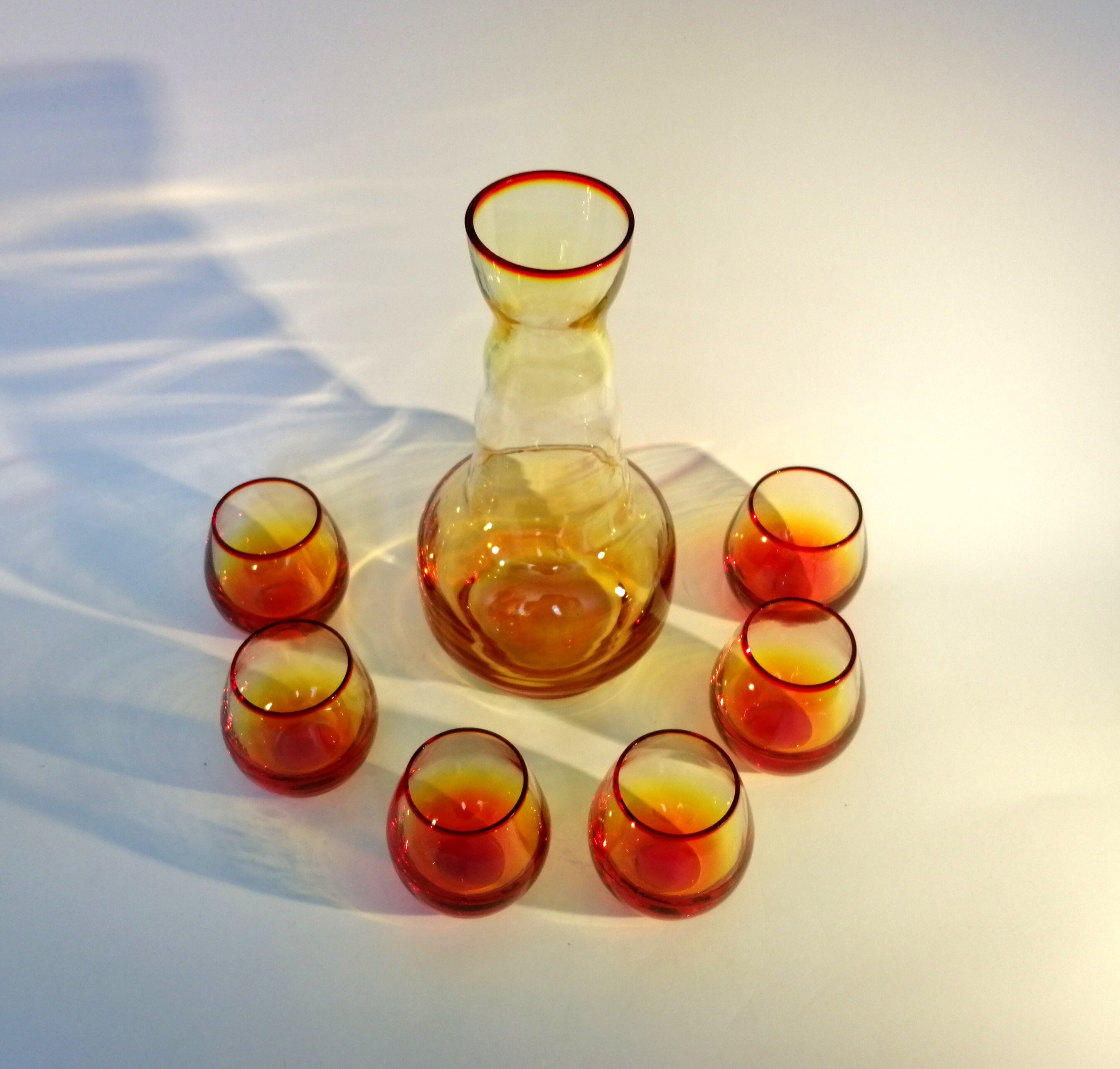 Amber hand blown glass decanter set. Vintage glass liqueur Etsy