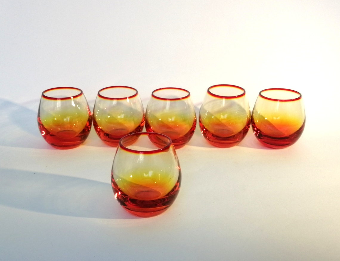 Amber hand blown glass decanter set. Vintage glass liqueur Etsy