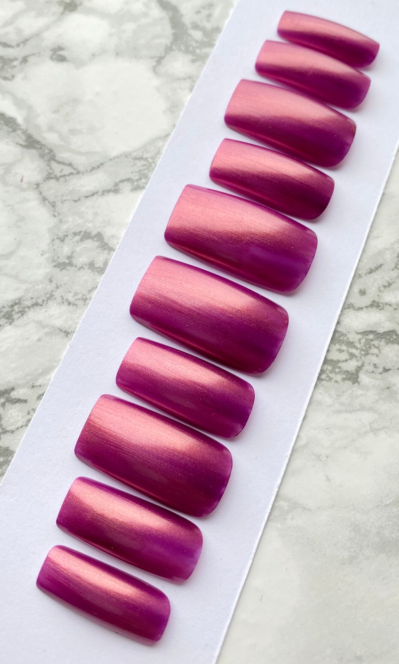 Wide Fit Fake Nails Pink Gold Shimmer False Nails Drag Etsy