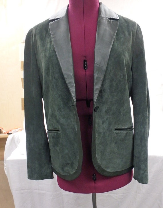 Women's leather Jacket, green suede